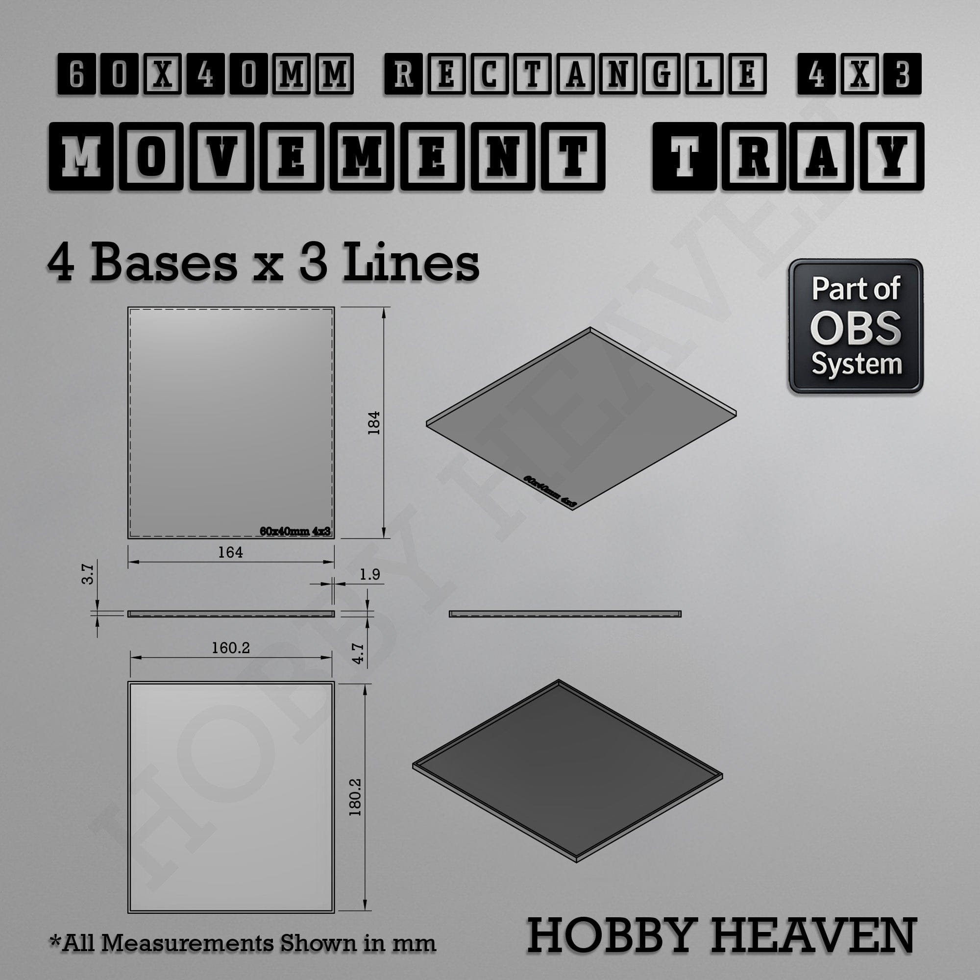 Movement Tray Rectangle Movement Trays | Cavalry & Monsters | 50×25-100×60mm | OBS System