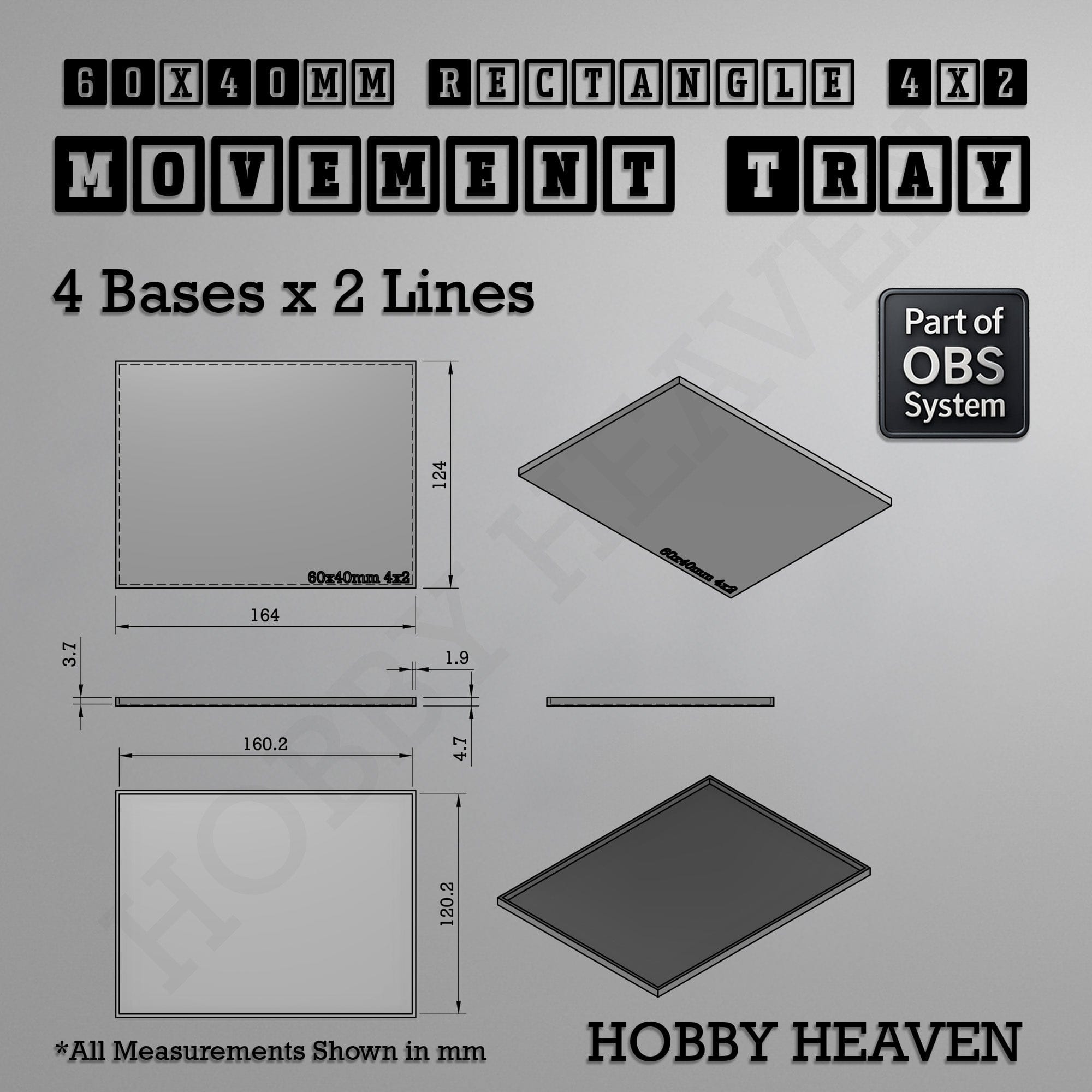 Movement Tray Rectangle Movement Trays | Cavalry & Monsters | 50×25-100×60mm | OBS System