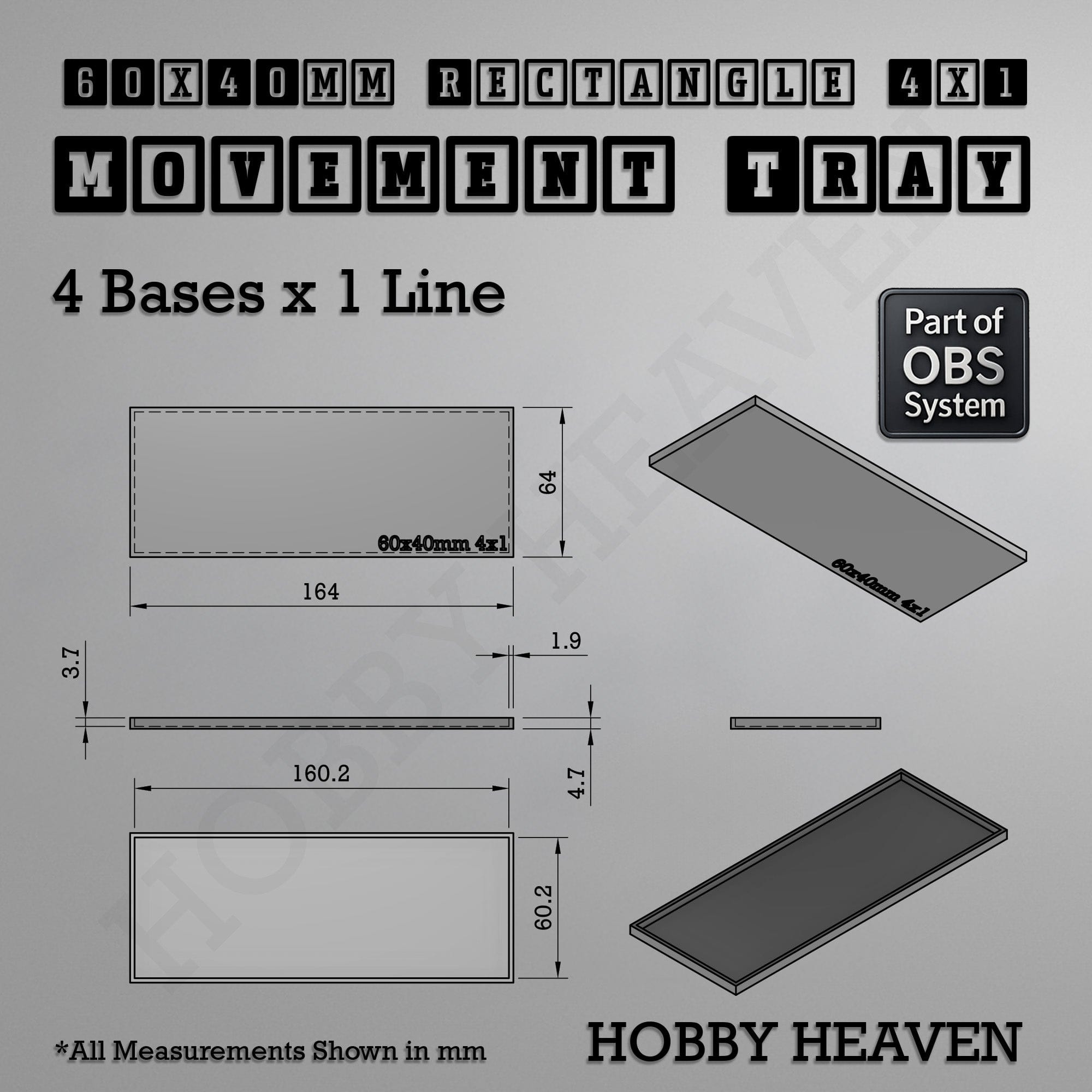 Movement Tray Rectangle Movement Trays | Cavalry & Monsters | 50×25-100×60mm | OBS System
