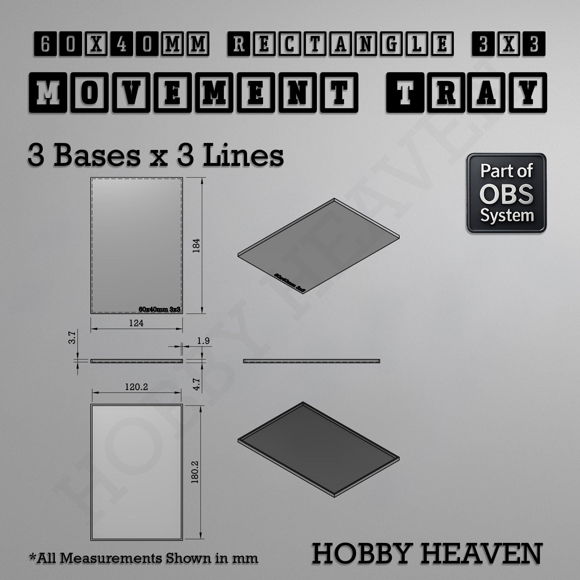 Movement Tray Rectangle Movement Trays | Cavalry & Monsters | 50×25-100×60mm | OBS System