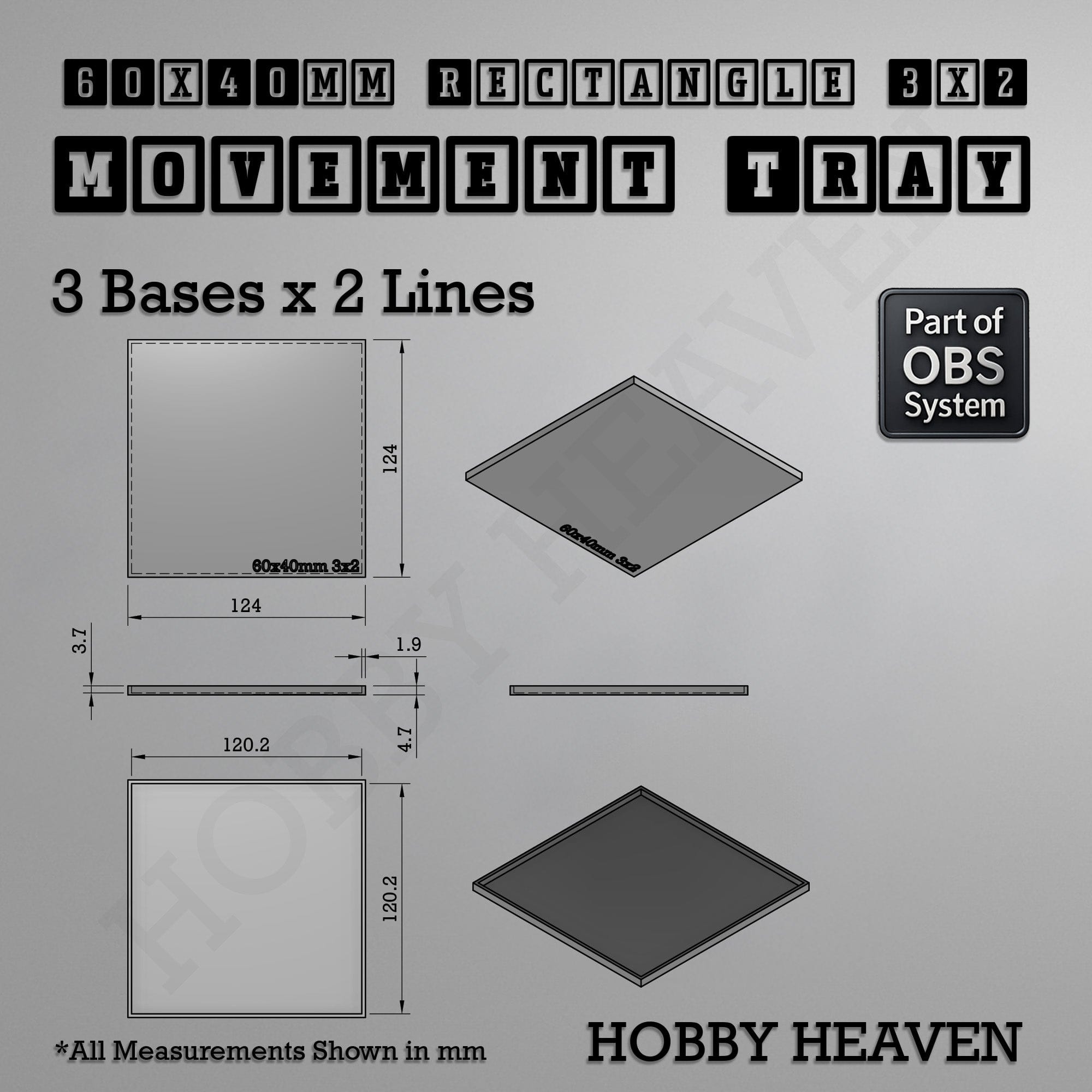 Movement Tray Rectangle Movement Trays | Cavalry & Monsters | 50×25-100×60mm | OBS System