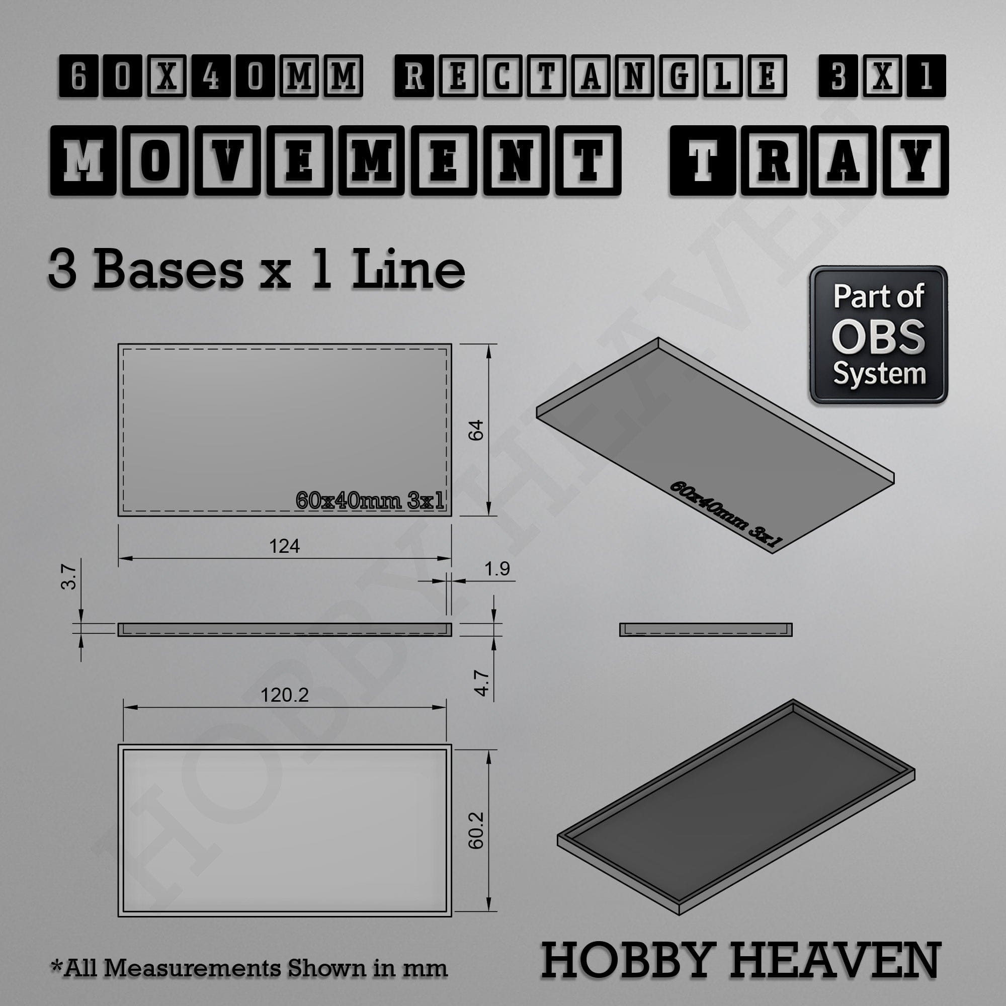 Movement Tray Rectangle Movement Trays | Cavalry & Monsters | 50×25-100×60mm | OBS System