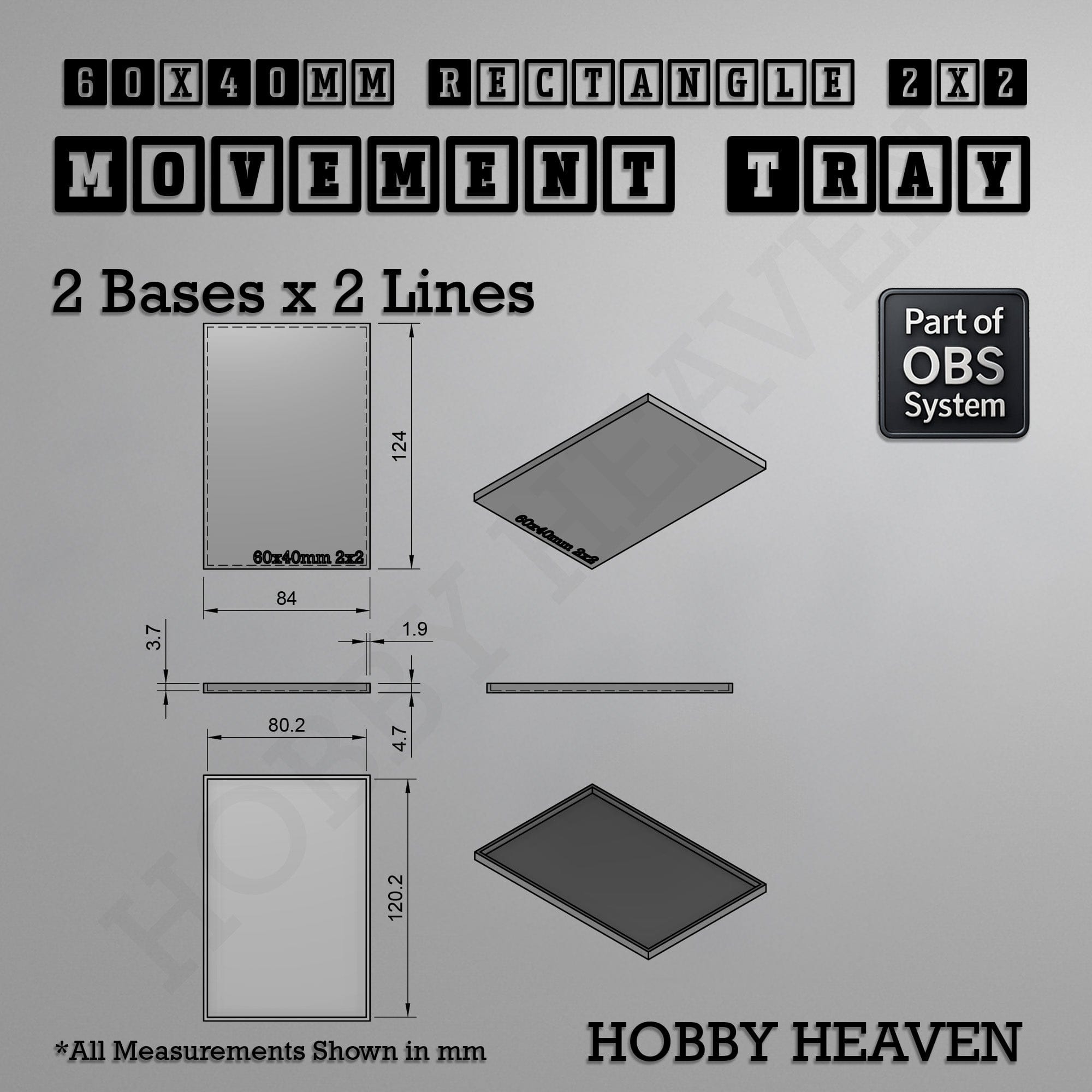 Movement Tray Rectangle Movement Trays | Cavalry & Monsters | 50×25-100×60mm | OBS System