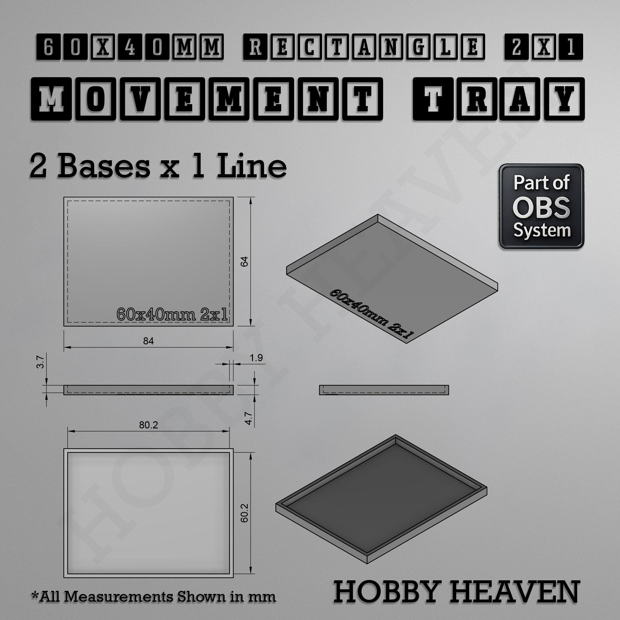 Movement Tray Rectangle Movement Trays | Cavalry & Monsters | 50×25-100×60mm | OBS System