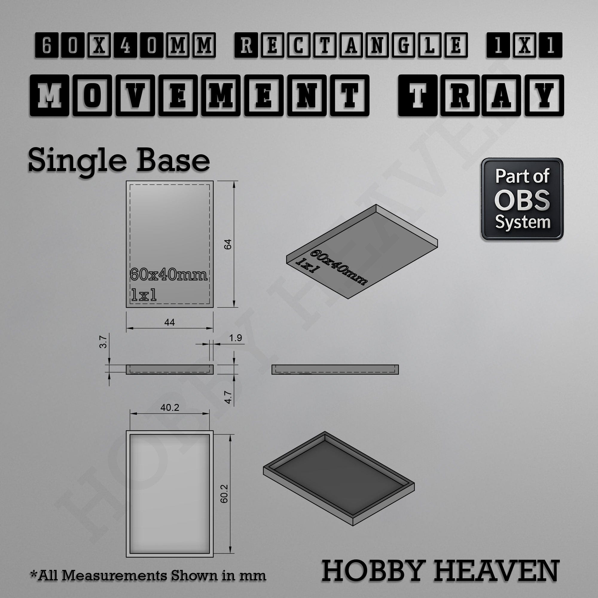 Movement Tray Rectangle Movement Trays | Cavalry & Monsters | 50×25-100×60mm | OBS System
