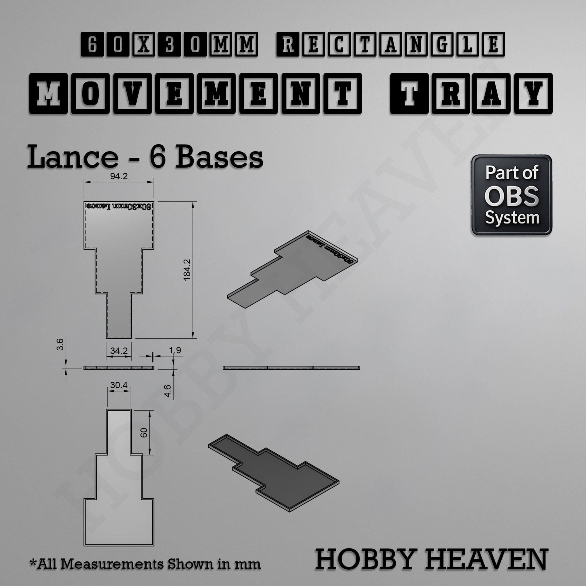 Movement Tray Rectangle Movement Trays | Cavalry & Monsters | 50×25-100×60mm | OBS System