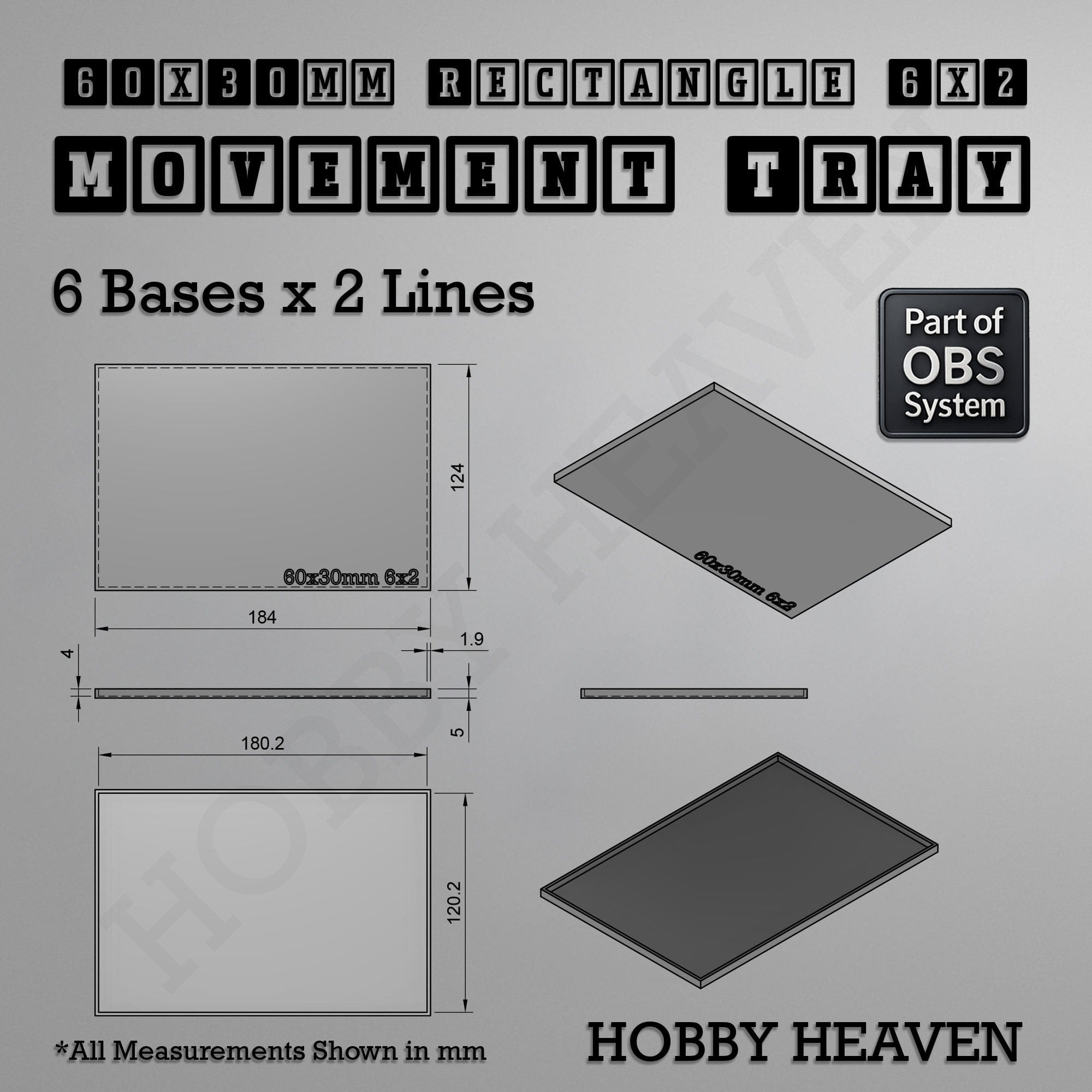 Movement Tray Rectangle Movement Trays | Cavalry & Monsters | 50×25-100×60mm | OBS System