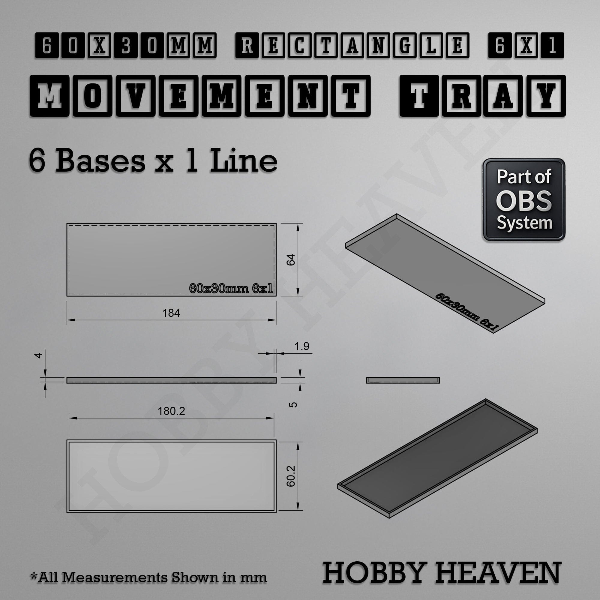Movement Tray Rectangle Movement Trays | Cavalry & Monsters | 50×25-100×60mm | OBS System