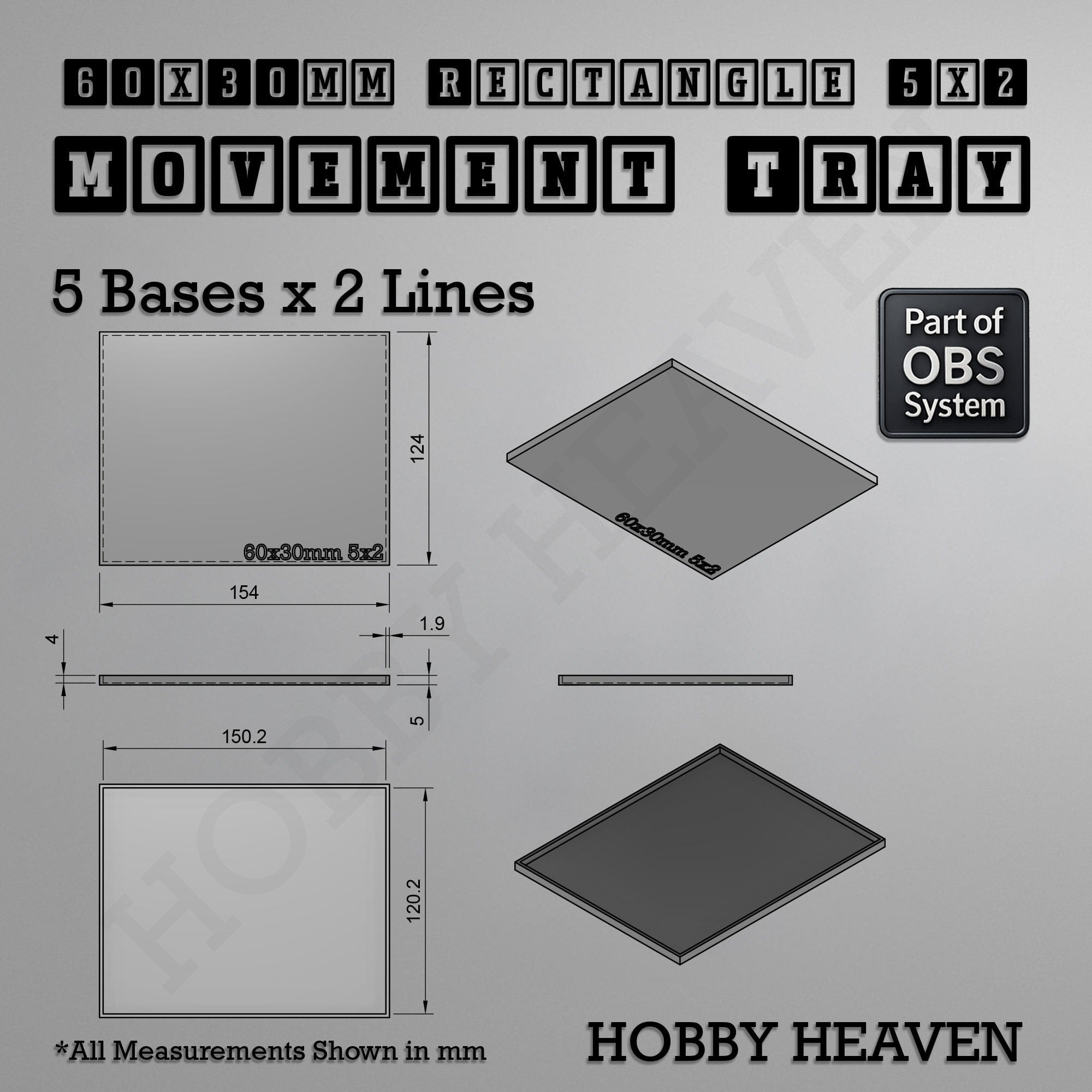 Movement Tray Rectangle Movement Trays | Cavalry & Monsters | 50×25-100×60mm | OBS System