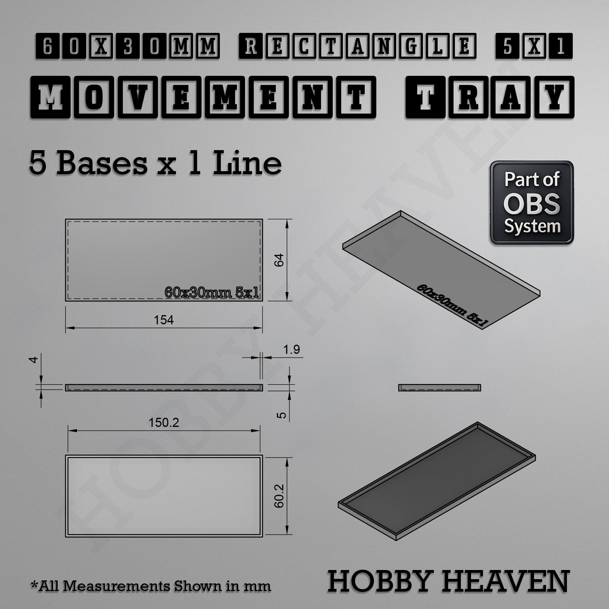 Movement Tray Rectangle Movement Trays | Cavalry & Monsters | 50×25-100×60mm | OBS System