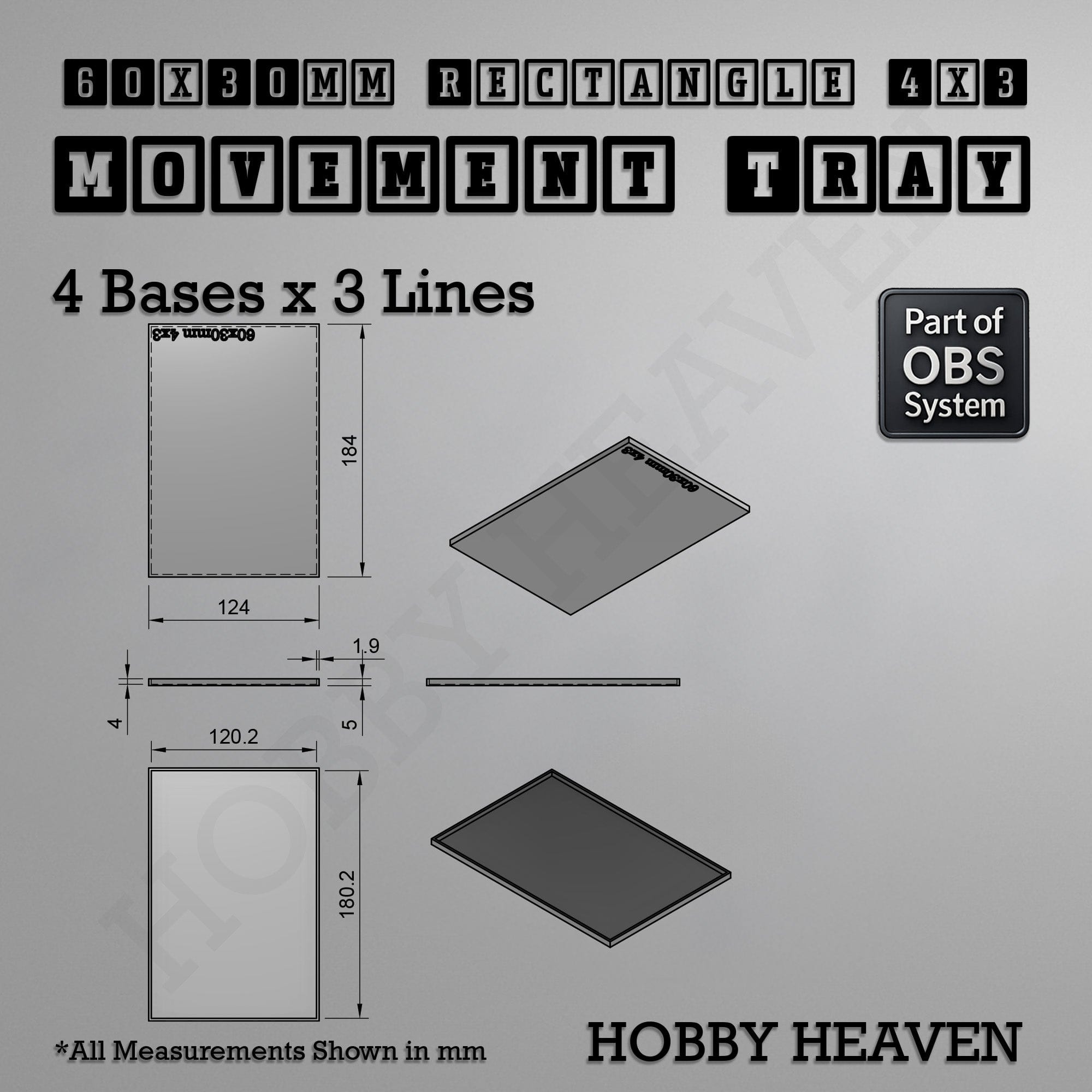Movement Tray Rectangle Movement Trays | Cavalry & Monsters | 50×25-100×60mm | OBS System