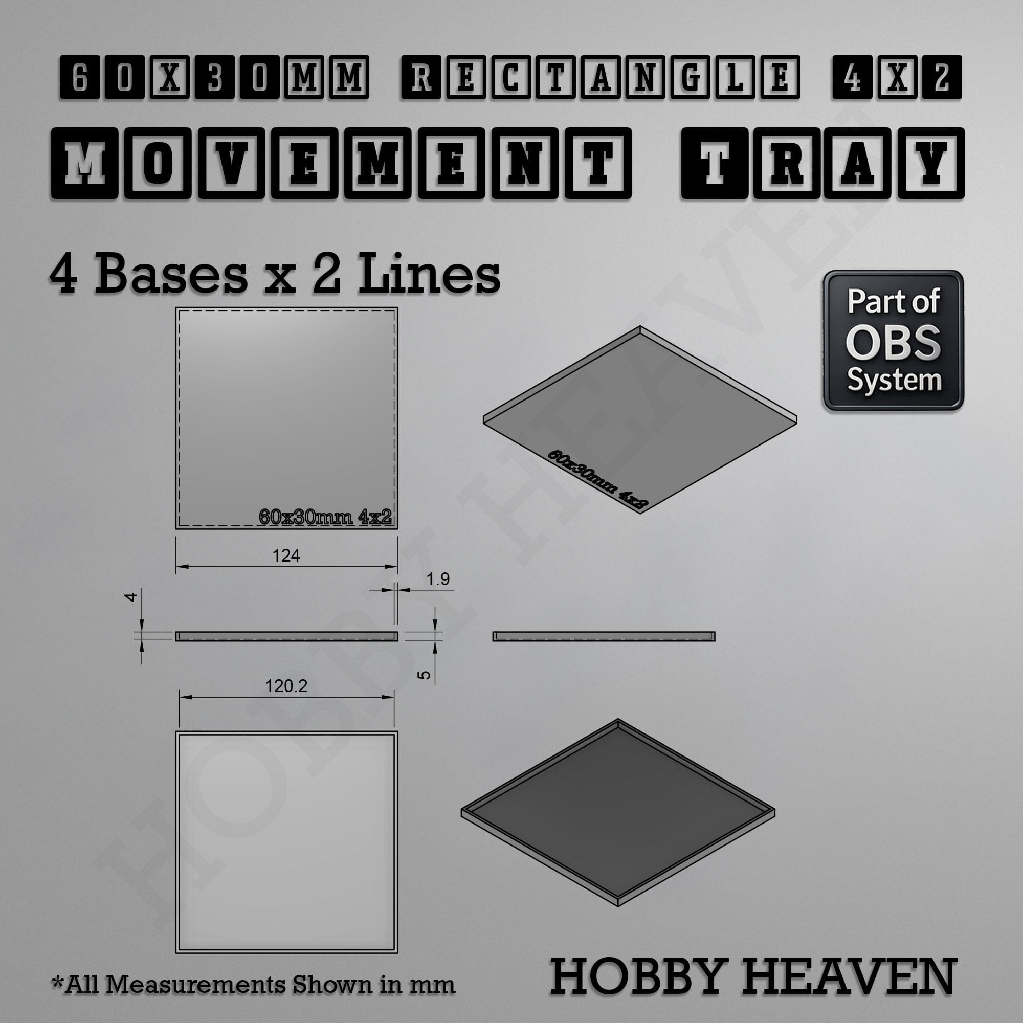 Movement Tray Rectangle Movement Trays | Cavalry & Monsters | 50×25-100×60mm | OBS System