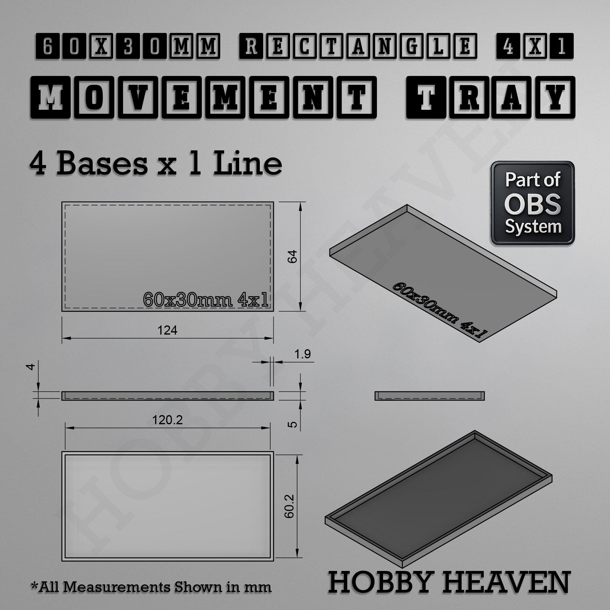 Movement Tray Rectangle Movement Trays | Cavalry & Monsters | 50×25-100×60mm | OBS System
