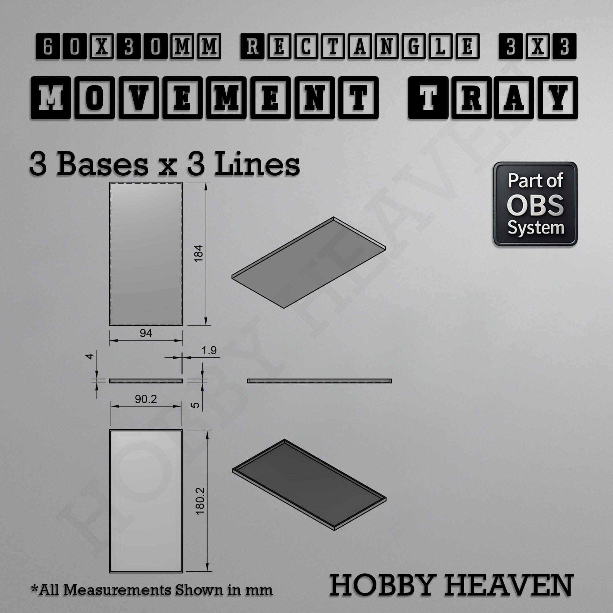 Movement Tray Rectangle Movement Trays | Cavalry & Monsters | 50×25-100×60mm | OBS System