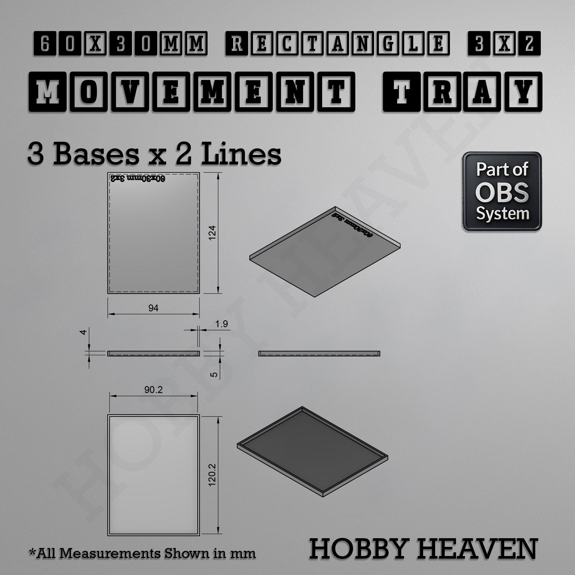 Movement Tray Rectangle Movement Trays | Cavalry & Monsters | 50×25-100×60mm | OBS System