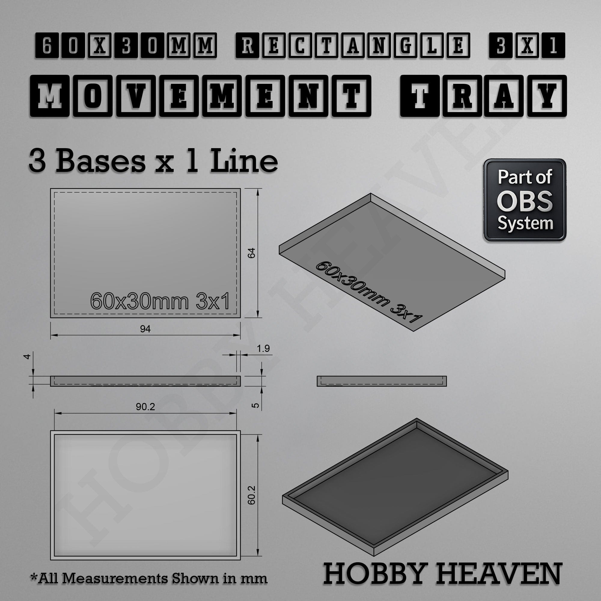 Movement Tray Rectangle Movement Trays | Cavalry & Monsters | 50×25-100×60mm | OBS System
