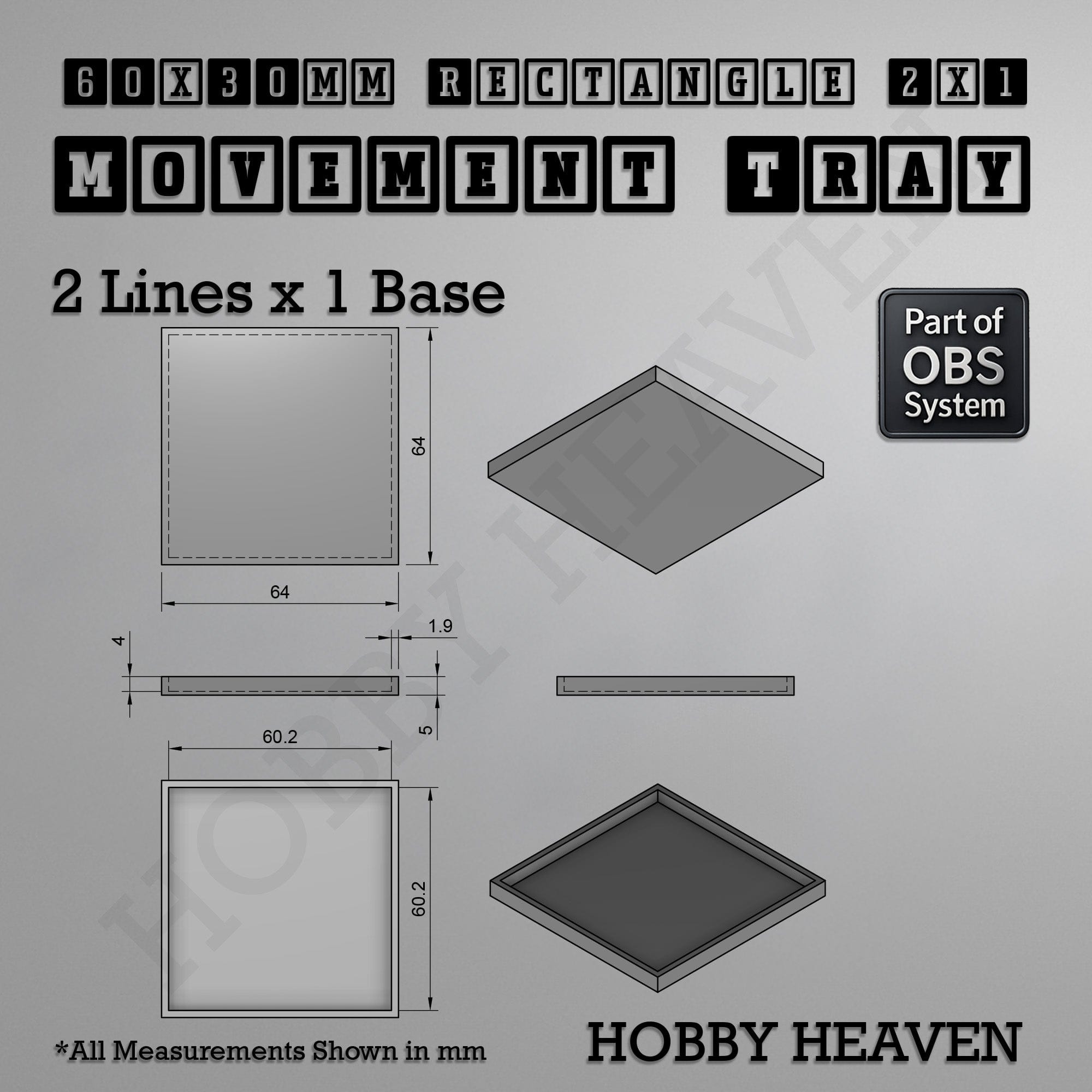 Movement Tray Rectangle Movement Trays | Cavalry & Monsters | 50×25-100×60mm | OBS System