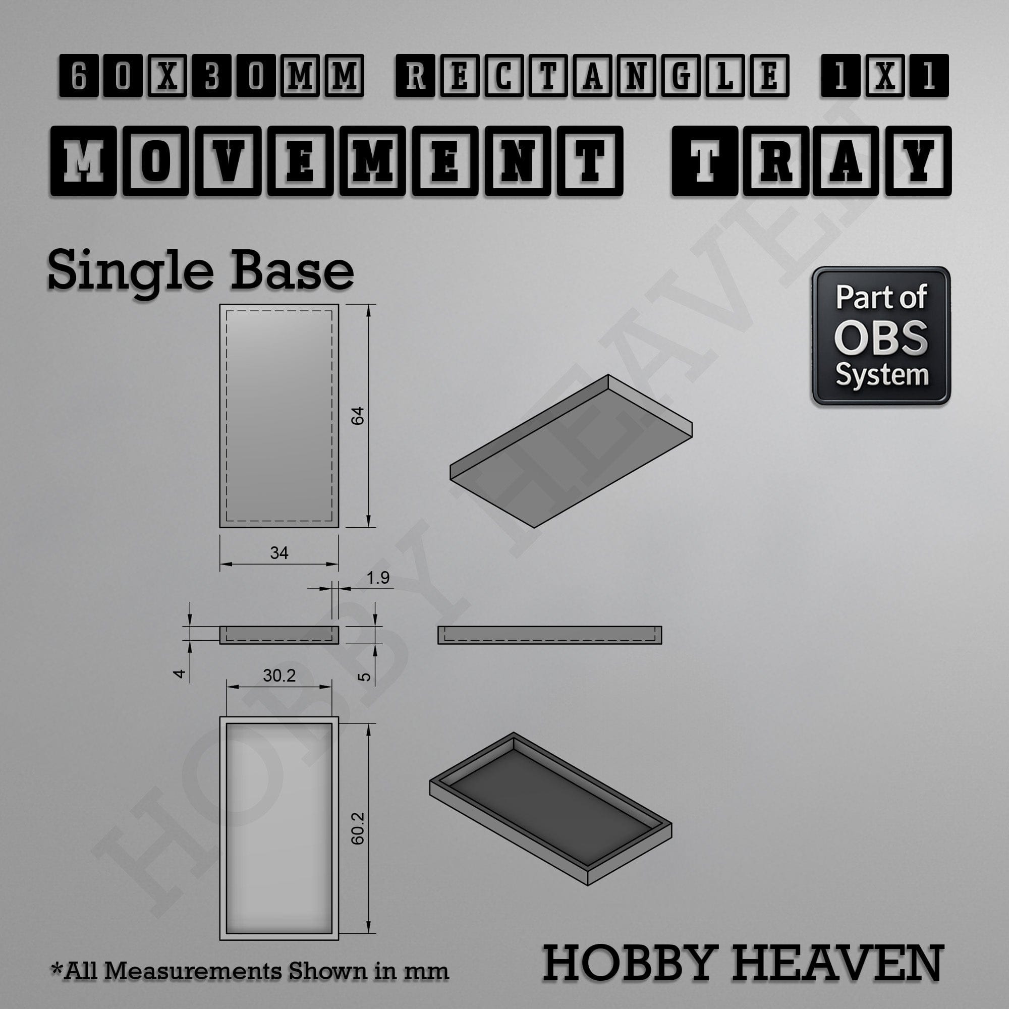 Movement Tray Rectangle Movement Trays | Cavalry & Monsters | 50×25-100×60mm | OBS System