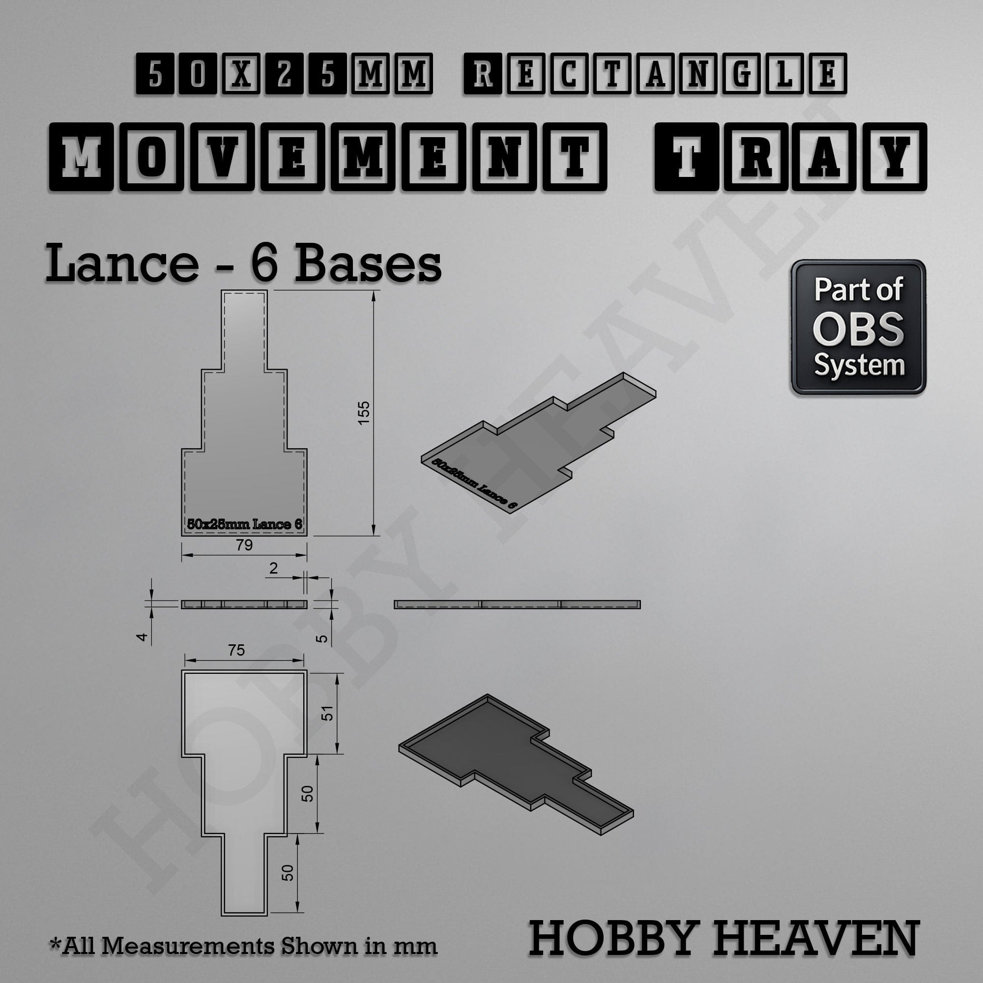 Movement Tray Rectangle Movement Trays | Cavalry & Monsters | 50×25-100×60mm | OBS System