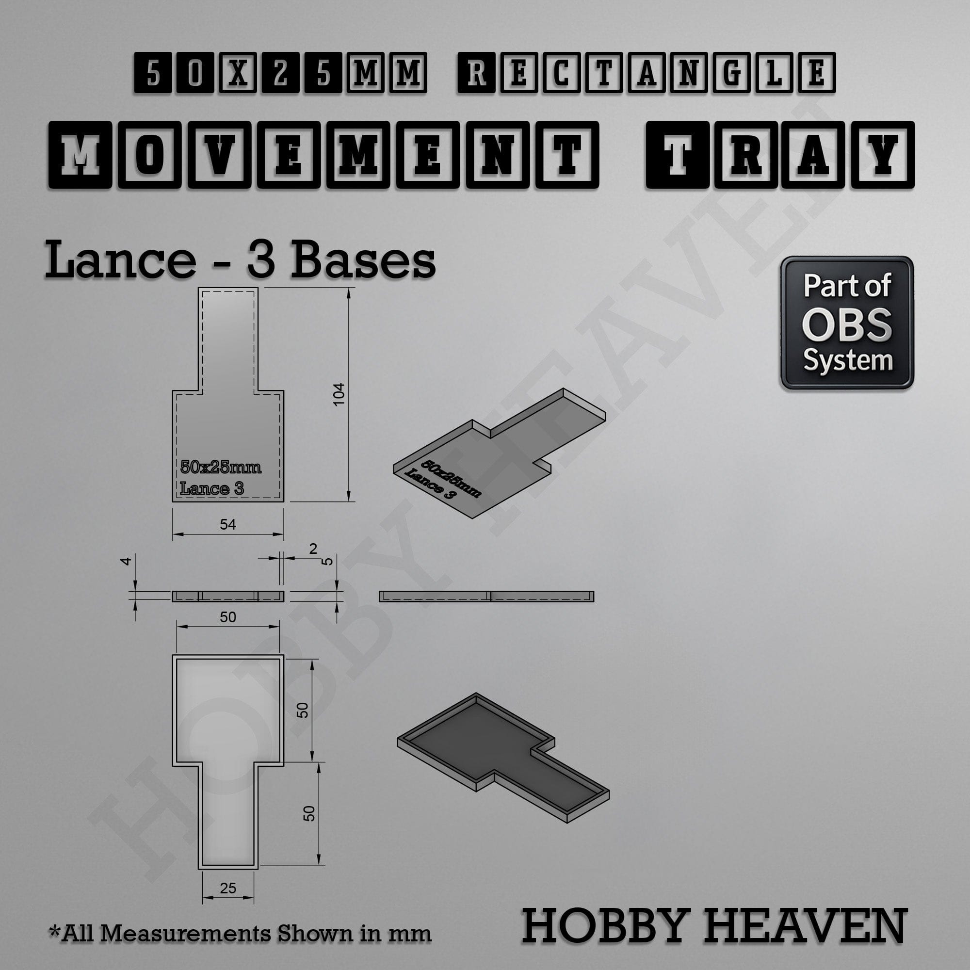Movement Tray Rectangle Movement Trays | Cavalry & Monsters | 50×25-100×60mm | OBS System