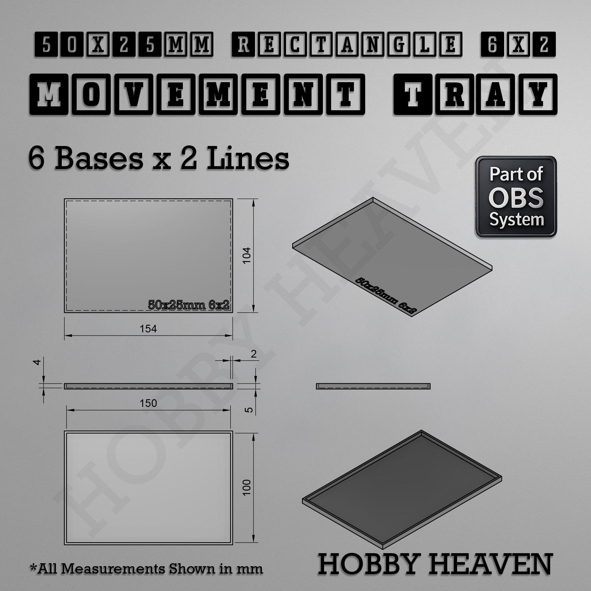 Movement Tray Rectangle Movement Trays | Cavalry & Monsters | 50×25-100×60mm | OBS System