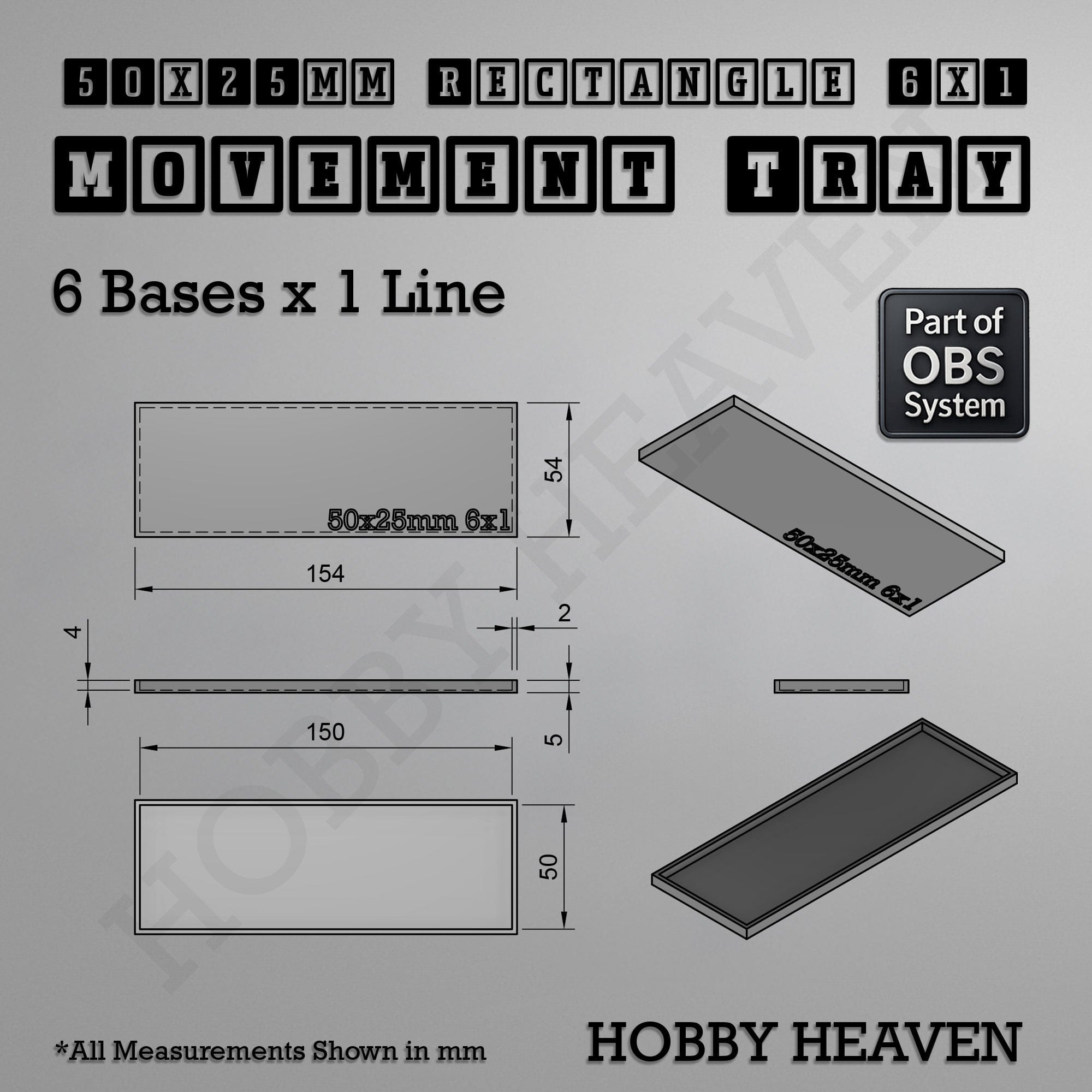 Movement Tray Rectangle Movement Trays | Cavalry & Monsters | 50×25-100×60mm | OBS System