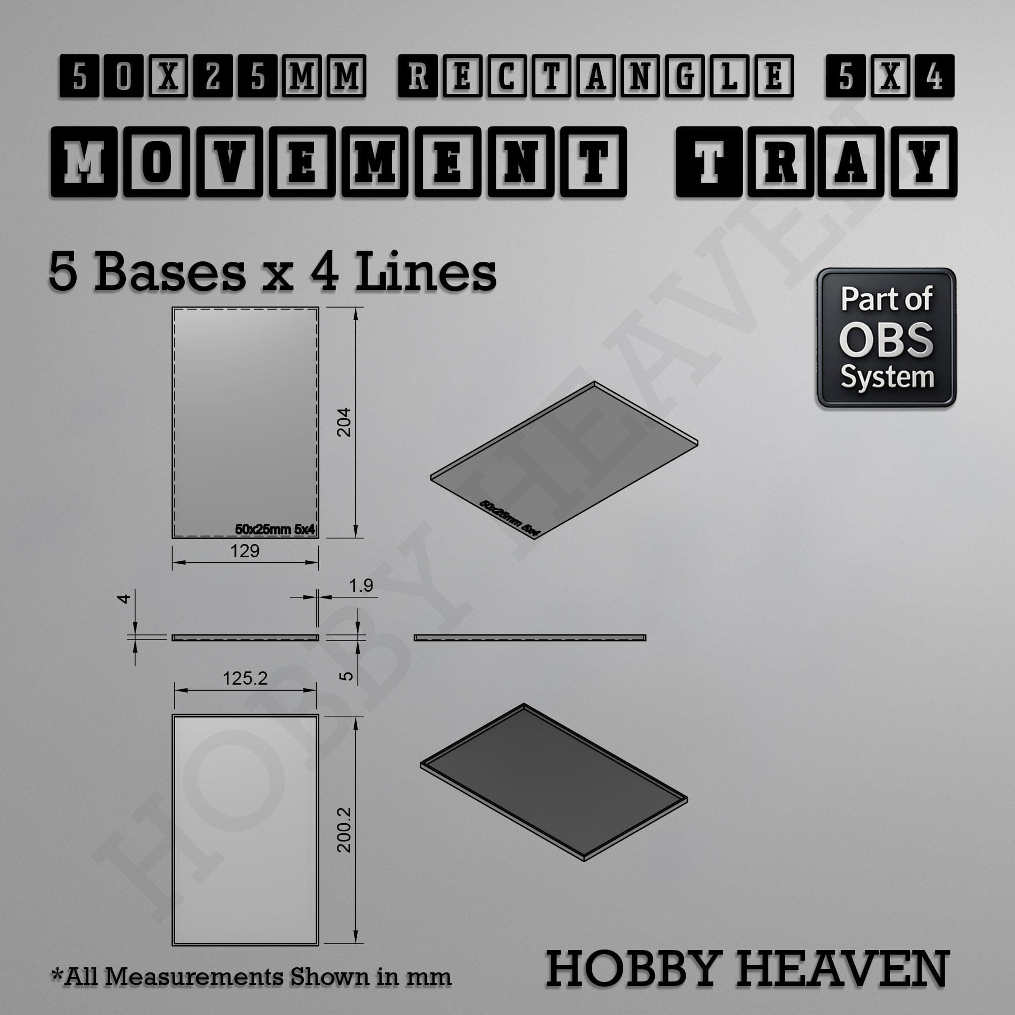 Movement Tray Rectangle Movement Trays | Cavalry & Monsters | 50×25-100×60mm | OBS System