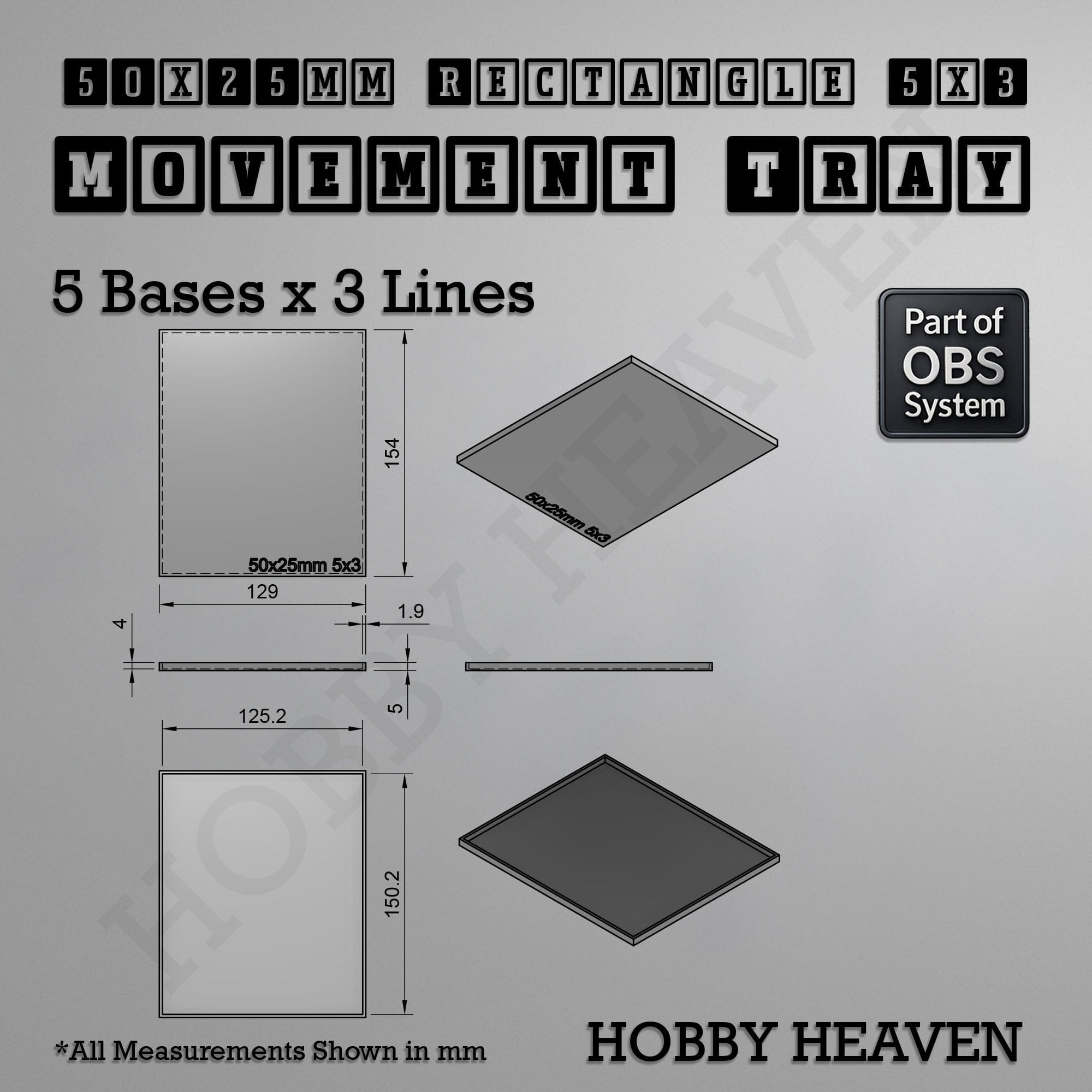 Movement Tray Rectangle Movement Trays | Cavalry & Monsters | 50×25-100×60mm | OBS System