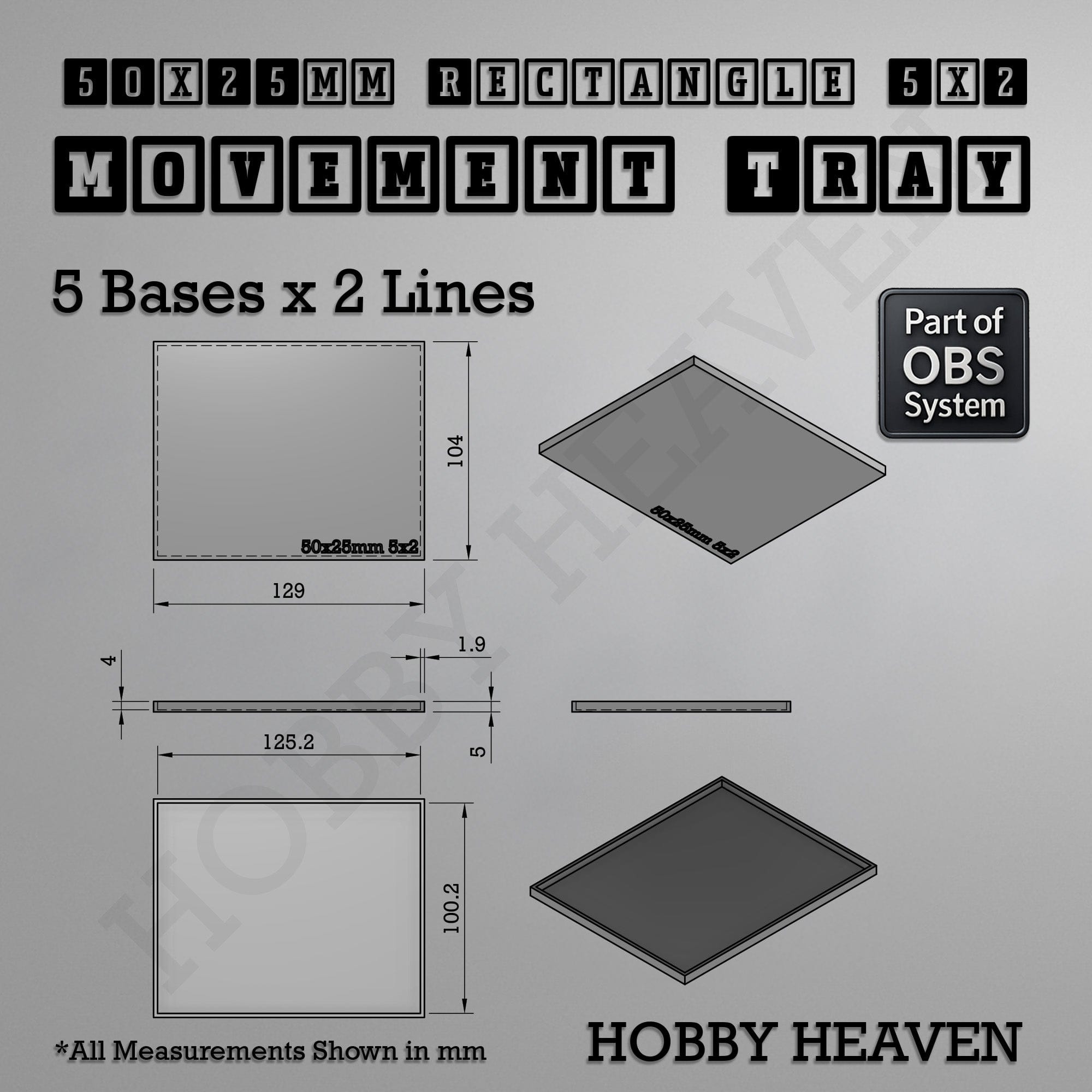 Movement Tray Rectangle Movement Trays | Cavalry & Monsters | 50×25-100×60mm | OBS System
