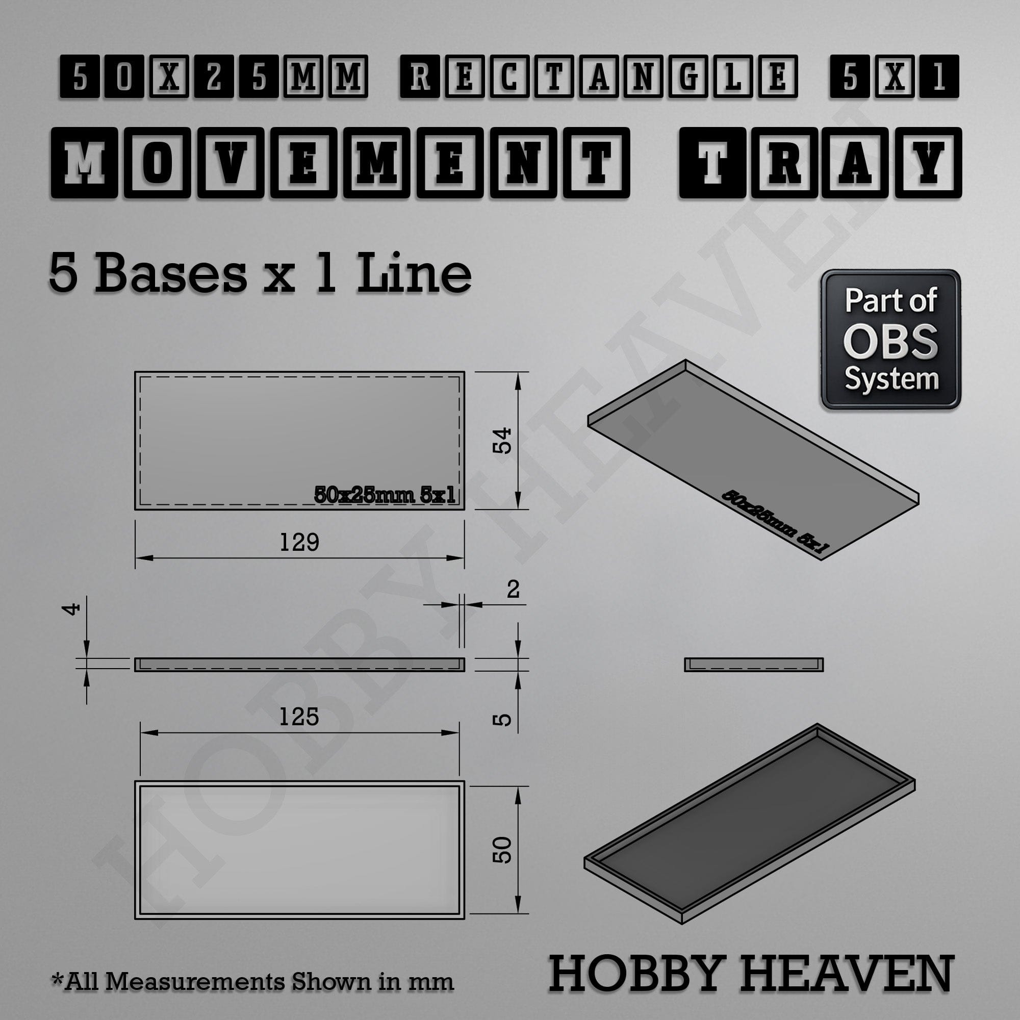 Movement Tray Rectangle Movement Trays | Cavalry & Monsters | 50×25-100×60mm | OBS System