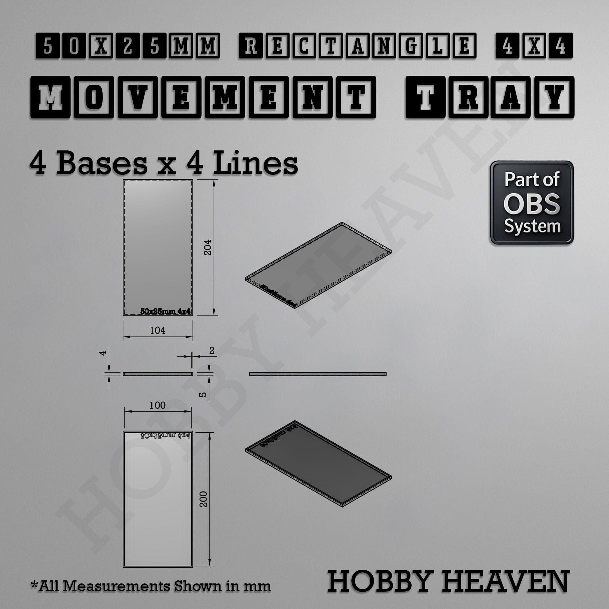 Movement Tray Rectangle Movement Trays | Cavalry & Monsters | 50×25-100×60mm | OBS System