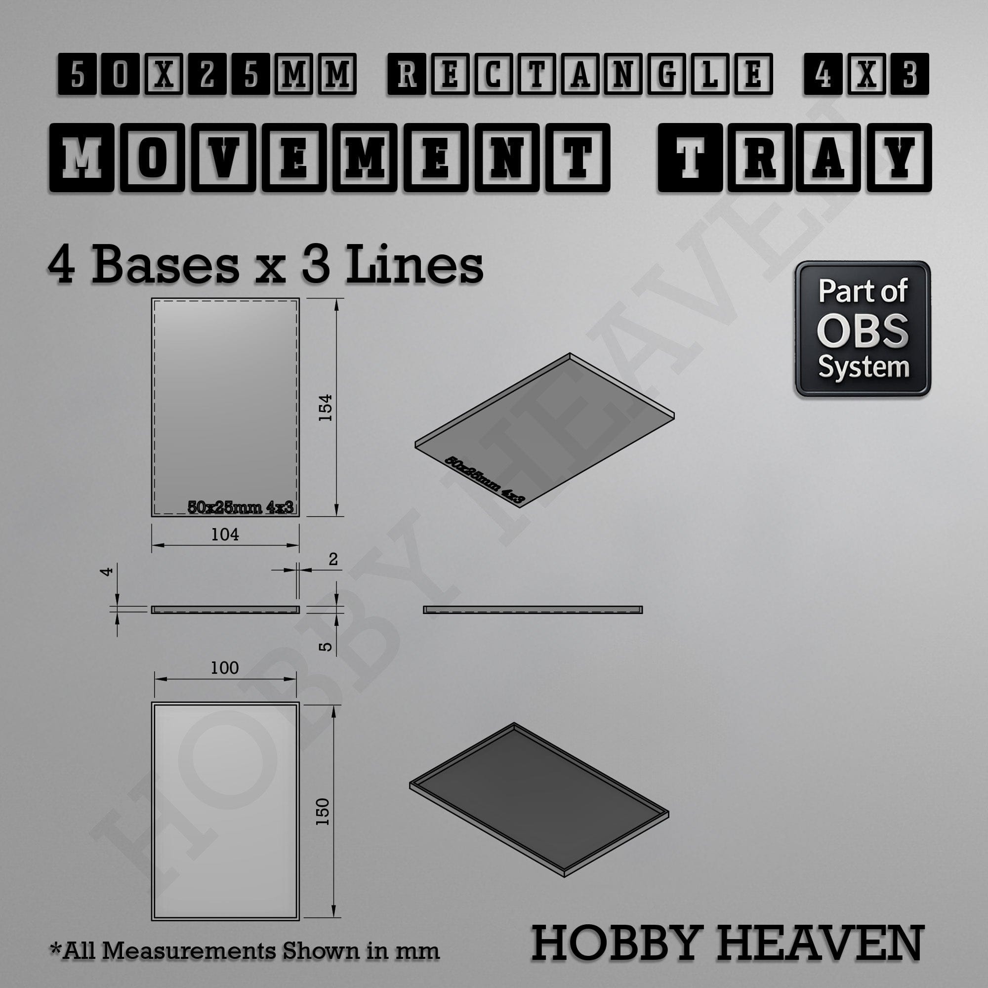 Movement Tray Rectangle Movement Trays | Cavalry & Monsters | 50×25-100×60mm | OBS System
