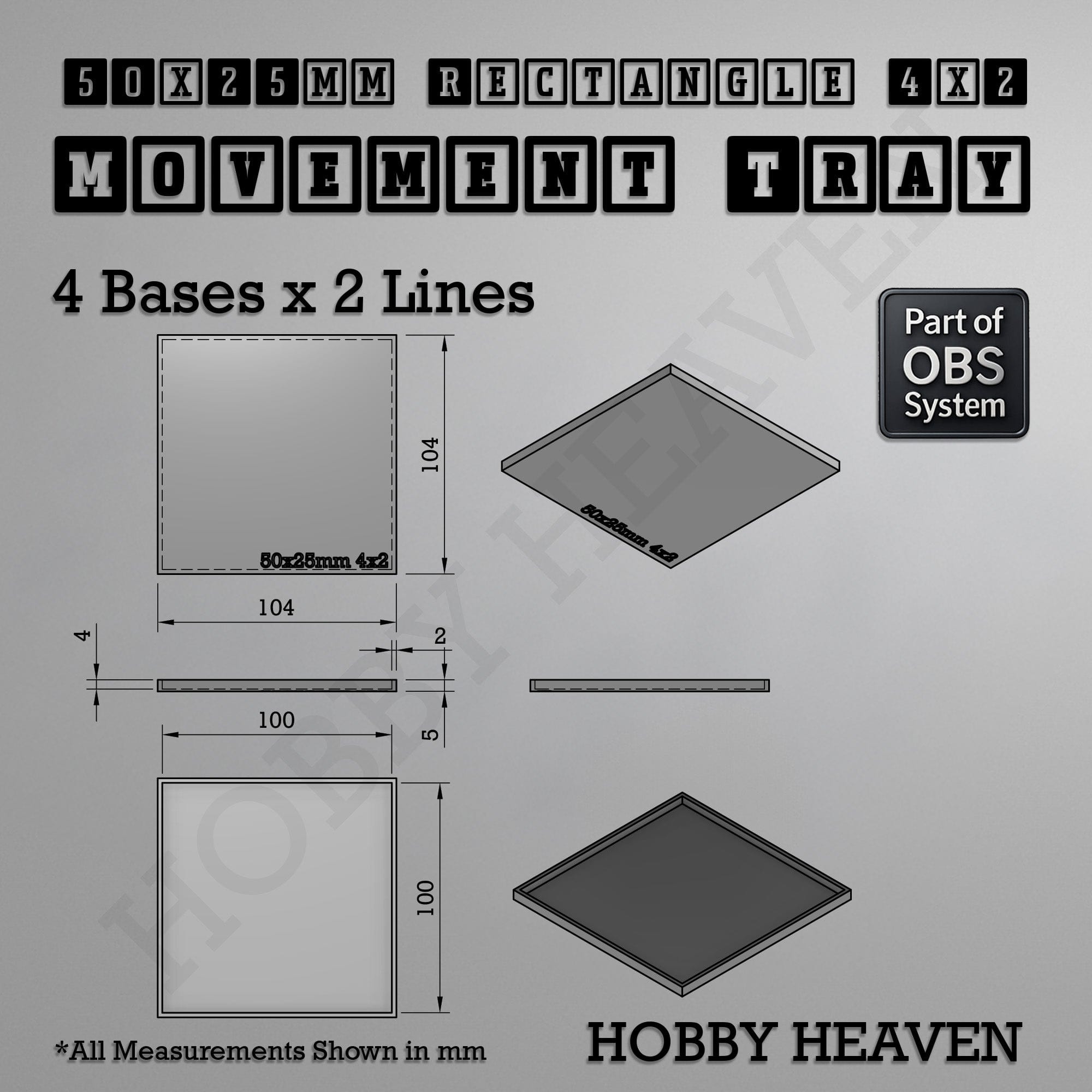 Movement Tray Rectangle Movement Trays | Cavalry & Monsters | 50×25-100×60mm | OBS System