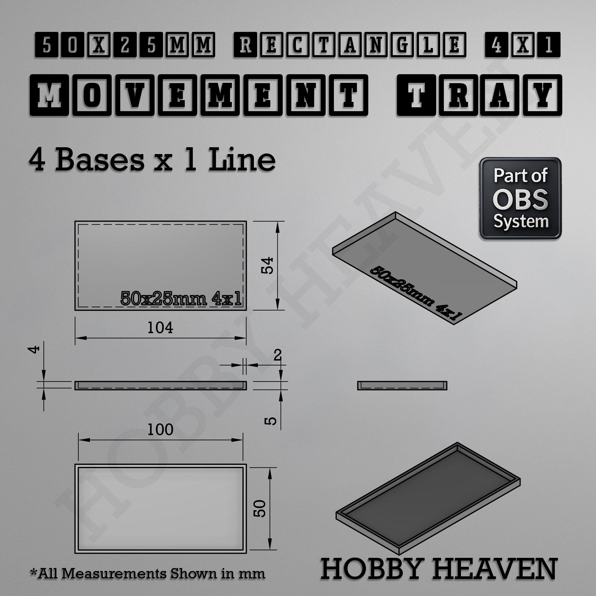 Movement Tray Rectangle Movement Trays | Cavalry & Monsters | 50×25-100×60mm | OBS System