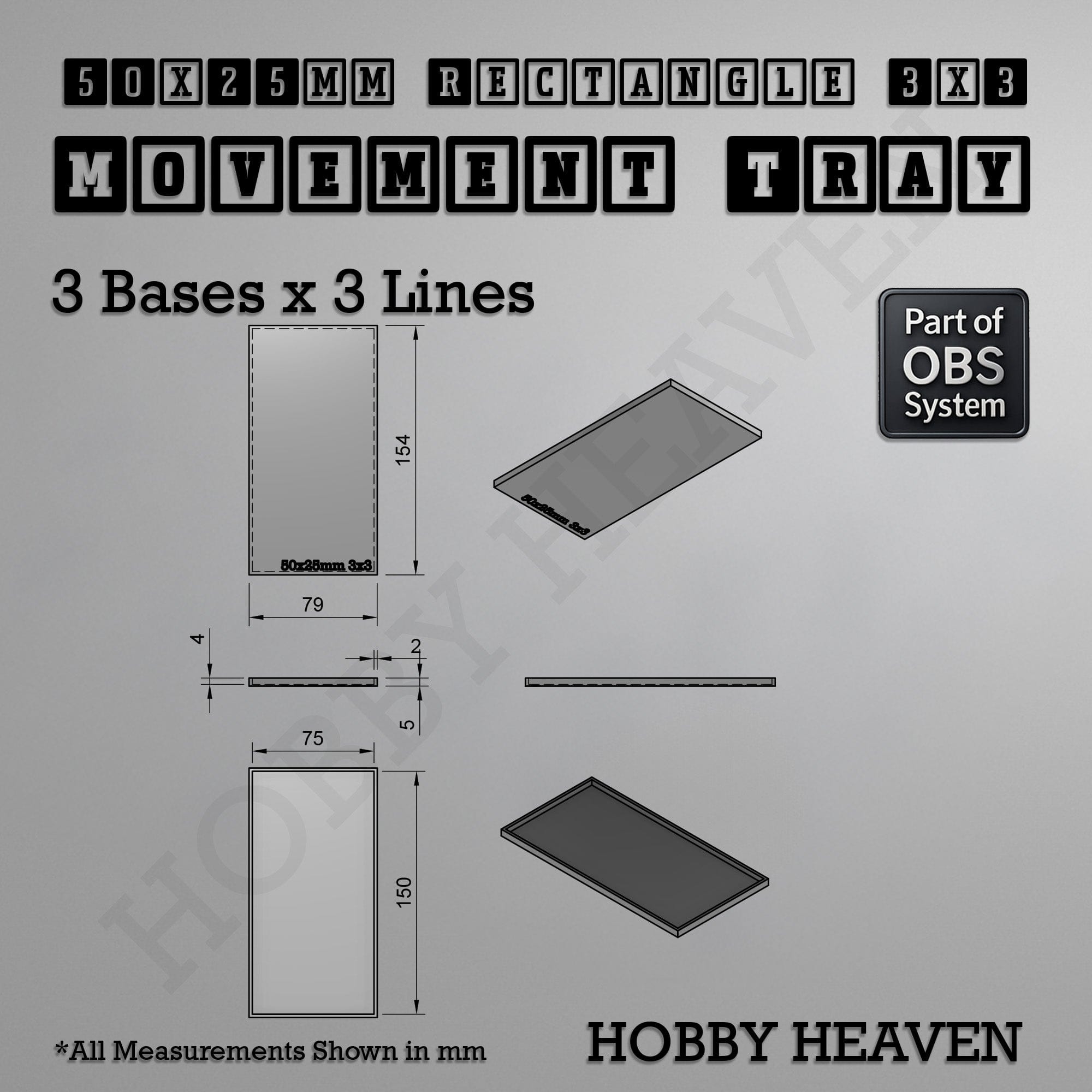 Movement Tray Rectangle Movement Trays | Cavalry & Monsters | 50×25-100×60mm | OBS System