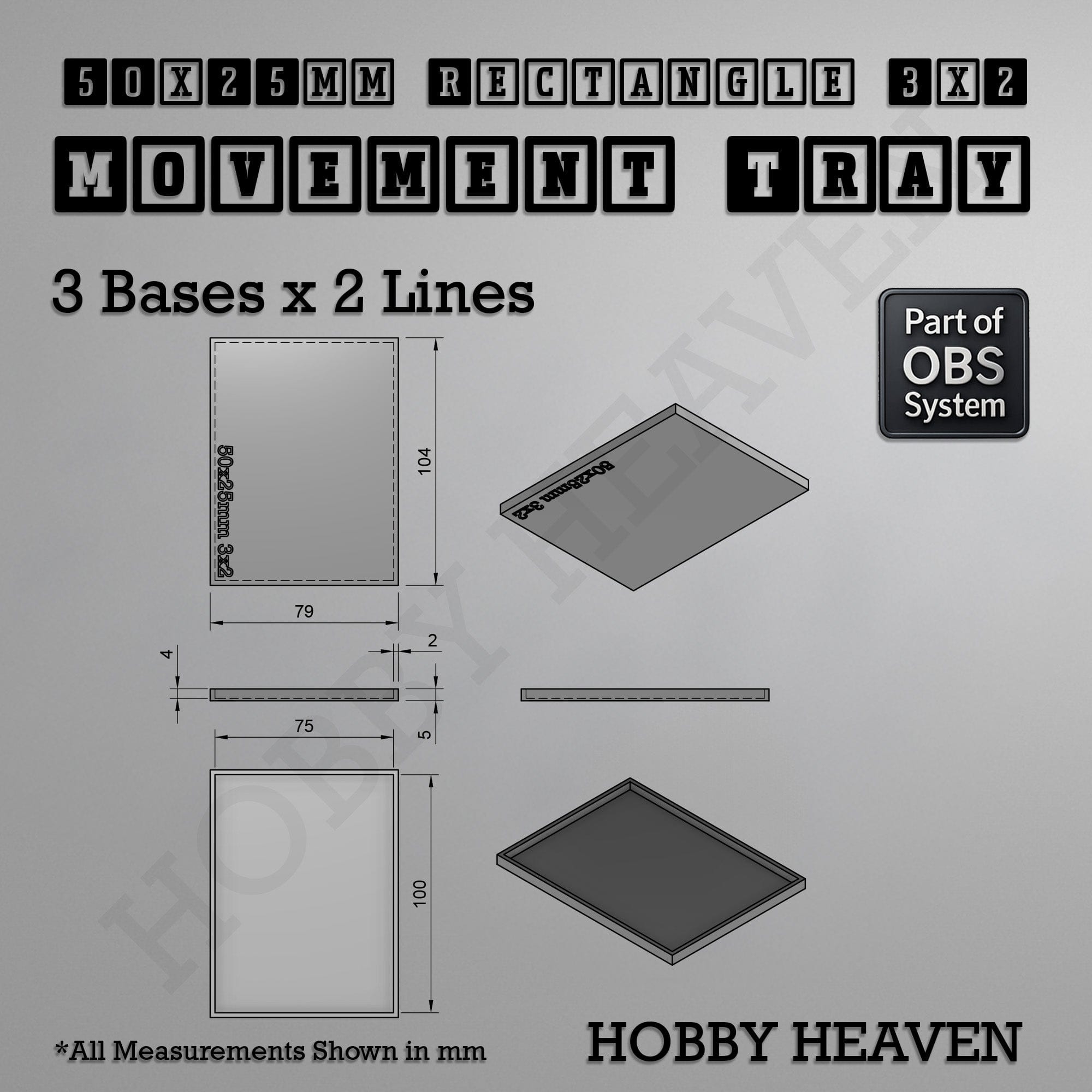 Movement Tray Rectangle Movement Trays | Cavalry & Monsters | 50×25-100×60mm | OBS System
