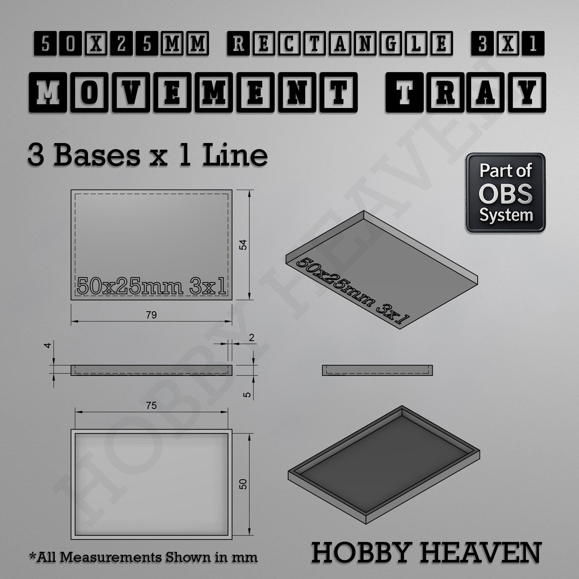 Movement Tray Rectangle Movement Trays | Cavalry & Monsters | 50×25-100×60mm | OBS System