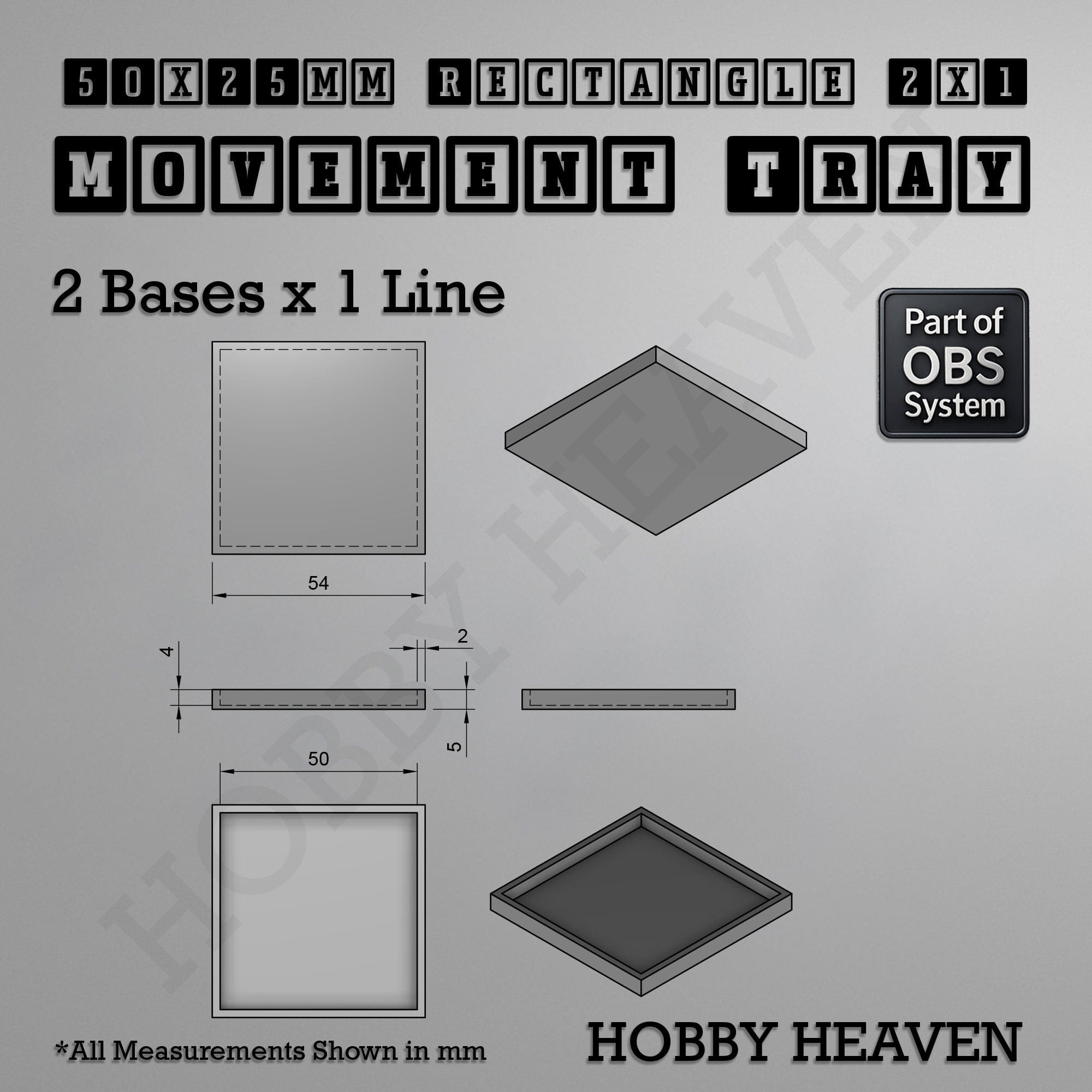 Movement Tray Rectangle Movement Trays | Cavalry & Monsters | 50×25-100×60mm | OBS System