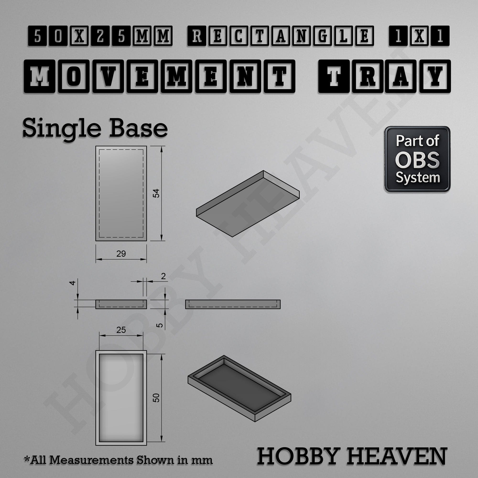 Movement Tray Rectangle Movement Trays | Cavalry & Monsters | 50×25-100×60mm | OBS System