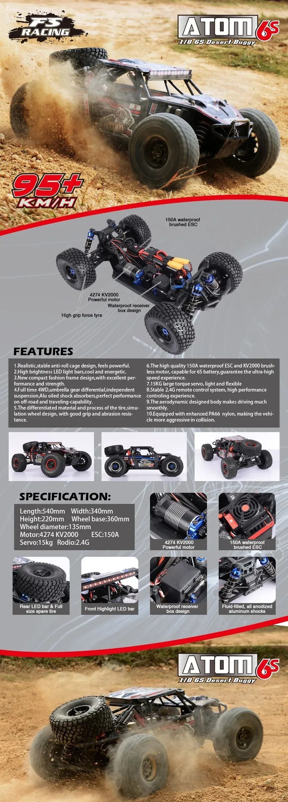 Rooleo ATOM 6S 95KM/H extreme speed 1:8 desert buggy