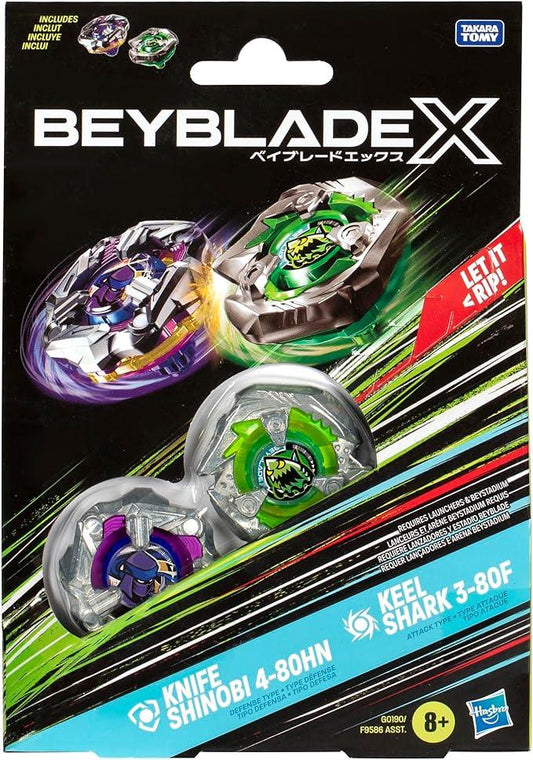 Rooleo Beyblade X Knife Shinobi 4-80HN and Keel Shark 3-80F Top Dual Pack Set