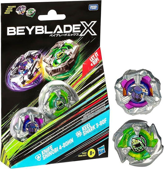 Rooleo Beyblade X Knife Shinobi 4-80HN and Keel Shark 3-80F Top Dual Pack Set