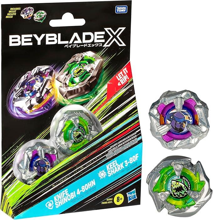 Rooleo Beyblade X Knife Shinobi 4-80HN and Keel Shark 3-80F Top Dual Pack Set