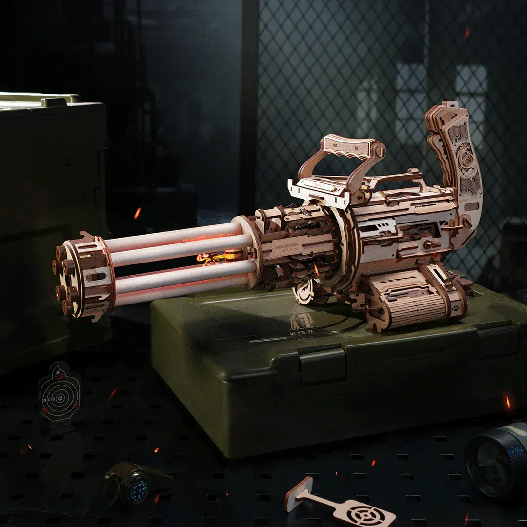 Rooleo Rotating-Barrel Machine Gun 3D Wooden Puzzle
