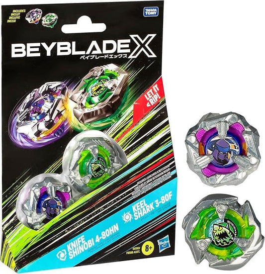 Snaps Beyblade X Knife Shinobi 4-80HN and Keel Shark 3-80F Top Dual Pack Set