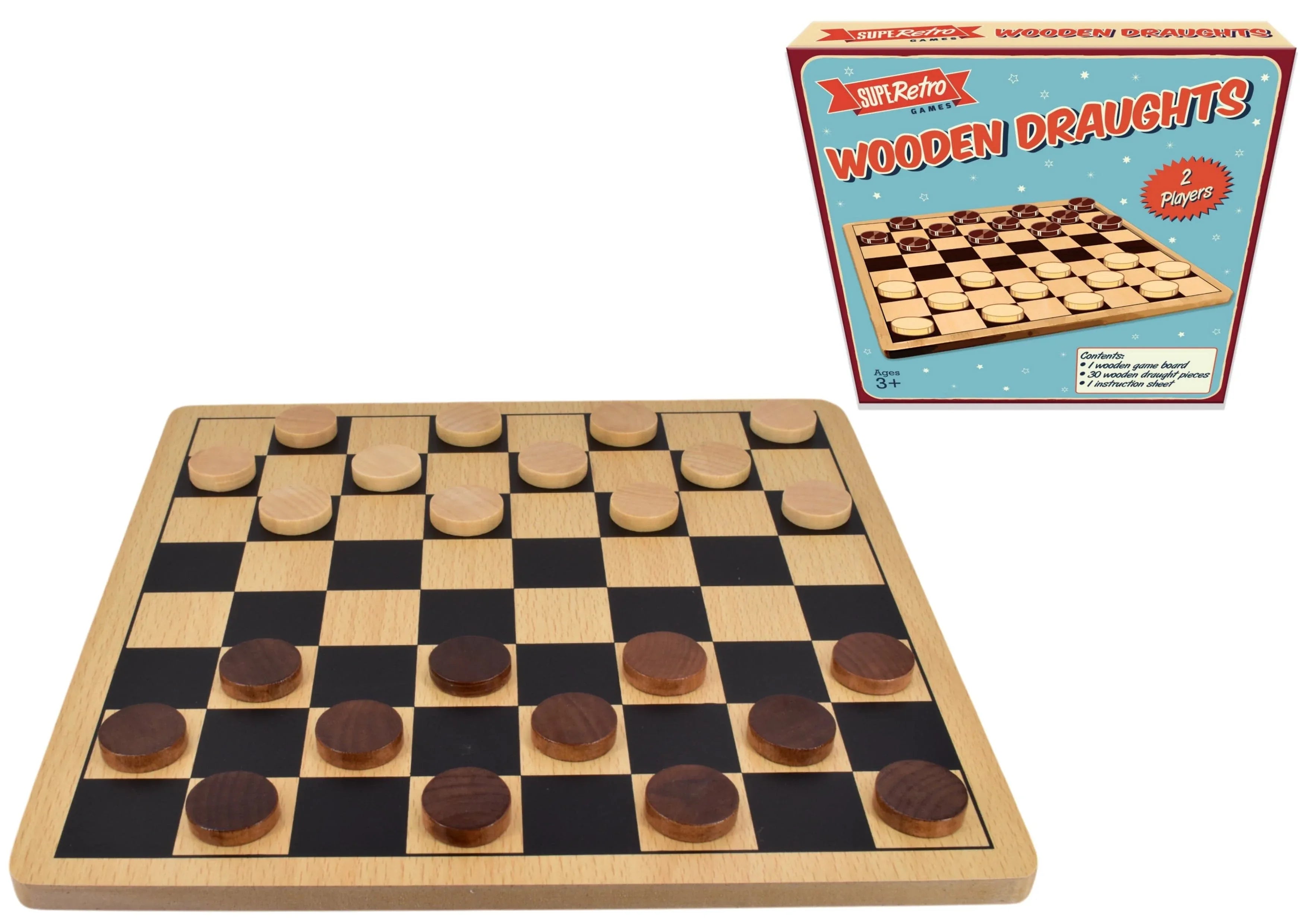 Snaps "Retro" Wooden Board Draughts - Colour Box