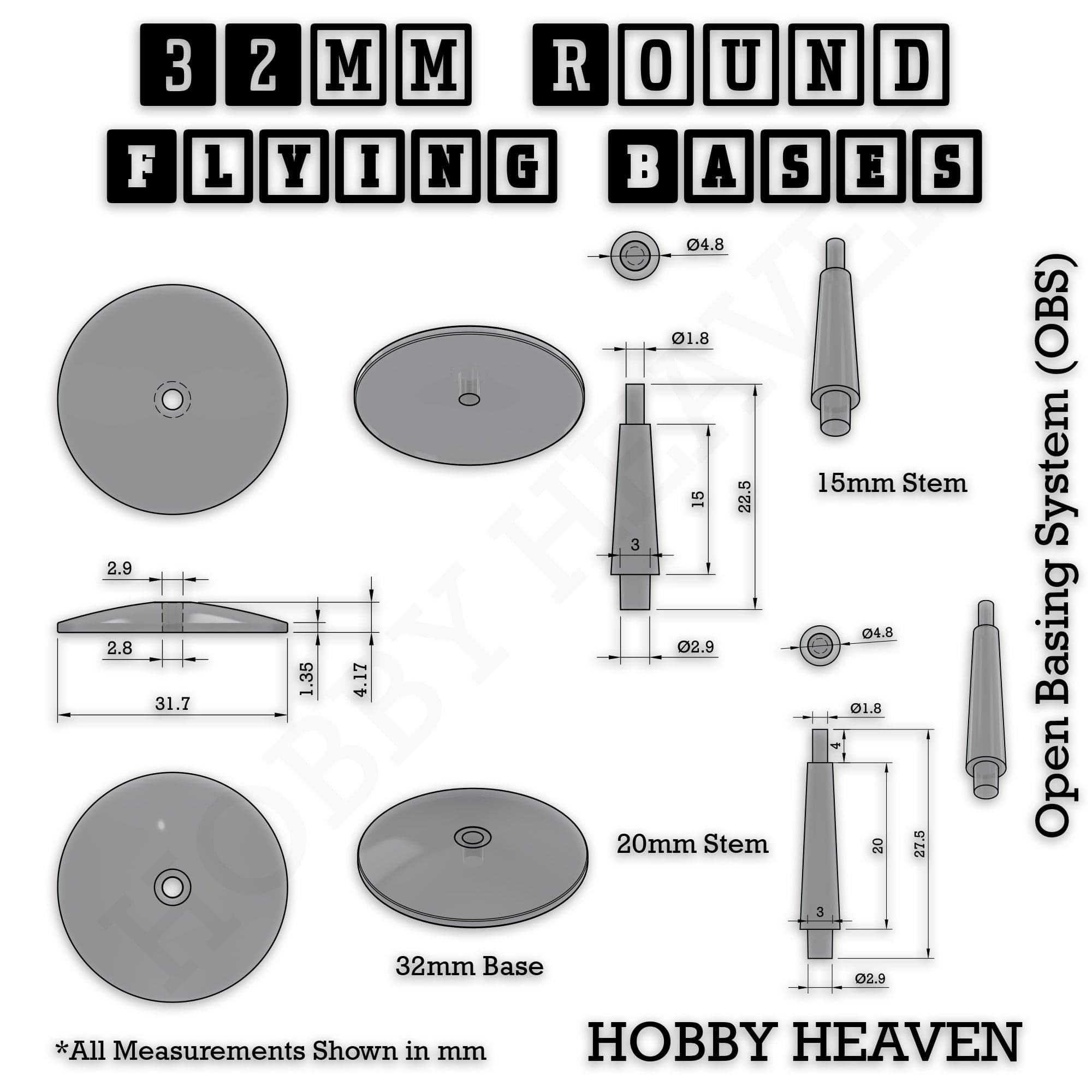 Base 32mm Round Flying Clear Plastic Base