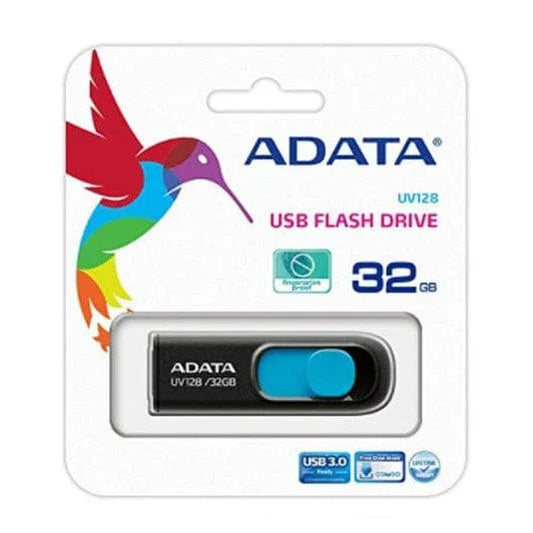 The Electronics Hub USB Flash Drives Adata 32GB UV128 USB 3.2 Flash Drive, Retractable, Capless
