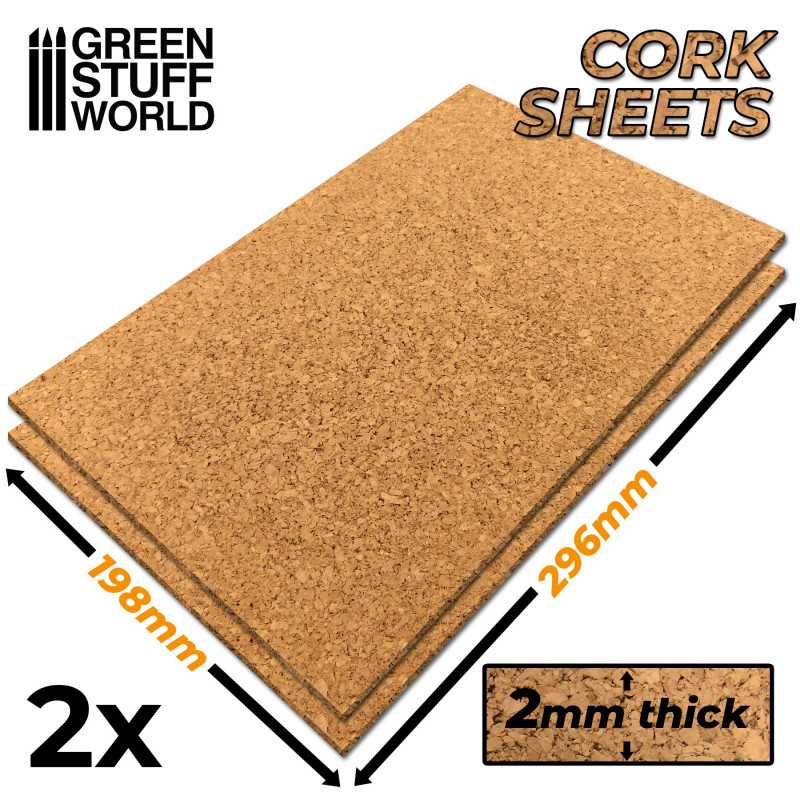 The Home Crafters Ltd. Cork 2mm (2 sheets) Green Stuff World: Cork Sheet: 198 x 296mm