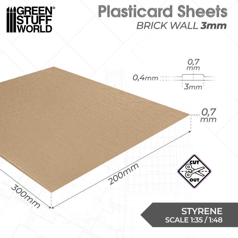 The Home Crafters Ltd. Plasticard & Foamboard Green Stuff World: Textured Styrene Plasticard Sheet - Brick Wall (3mm)